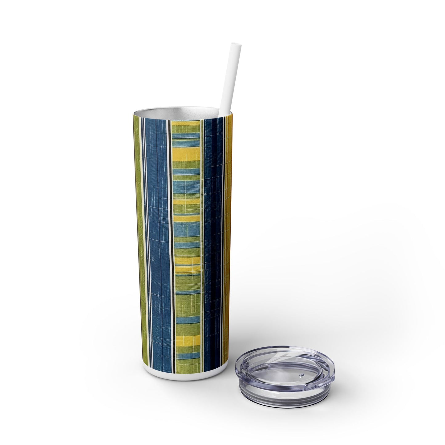 Summer Stripes Delight Skinny Tumbler with Straw - 20 oz. Insulated Stainless Steel - Stripe Up Your Summer with Every Sip!