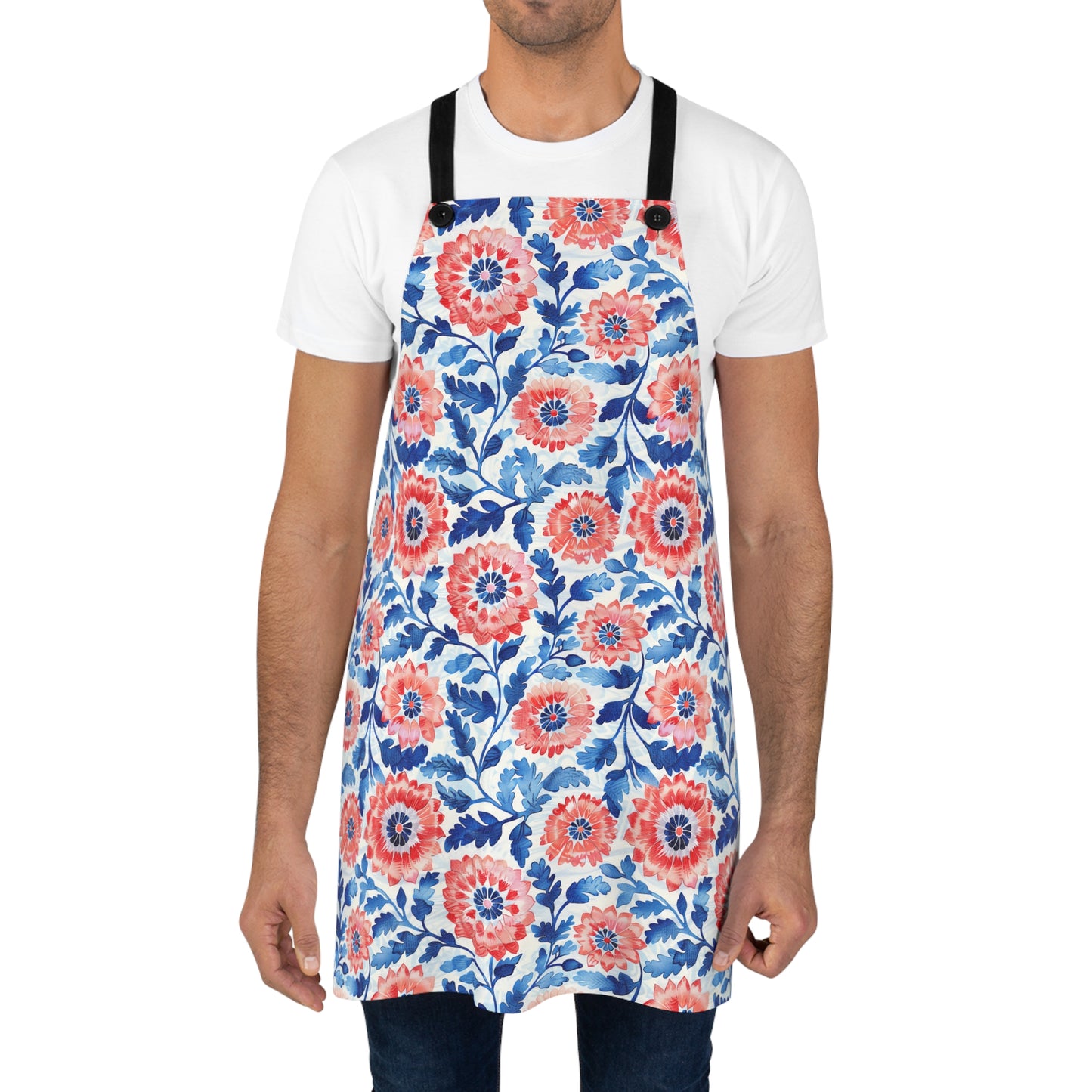 Whimsical Batik Blossoms Adult Apron - Gorgeous Peachy-Pink and Blue Batik Flowers! Wrap Yourself in Whimsey!