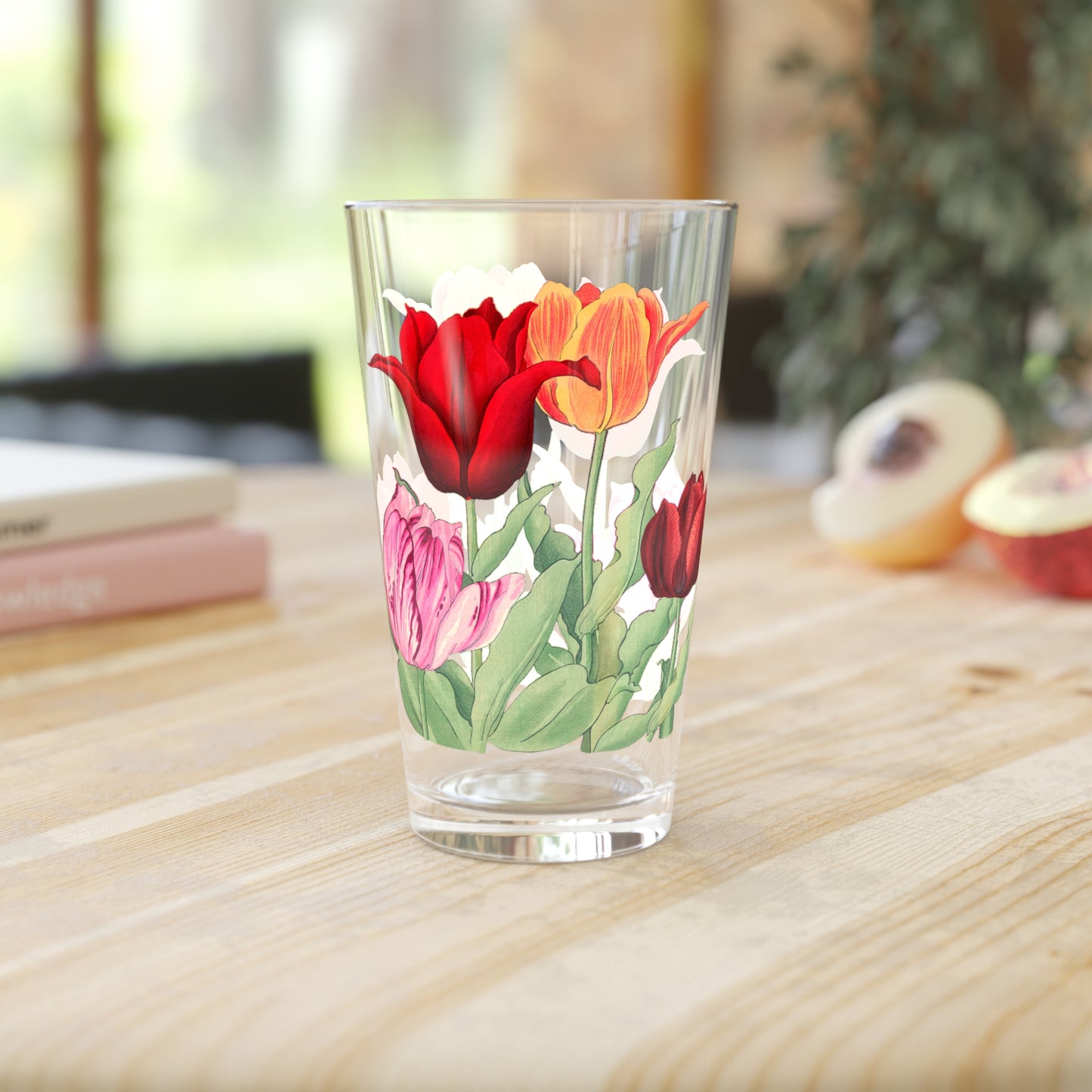 Vintage Tulip Blooms Pint Glass- 16 oz - Bloom with Every Sip! From Our Vintage Spring Flowers Collection.