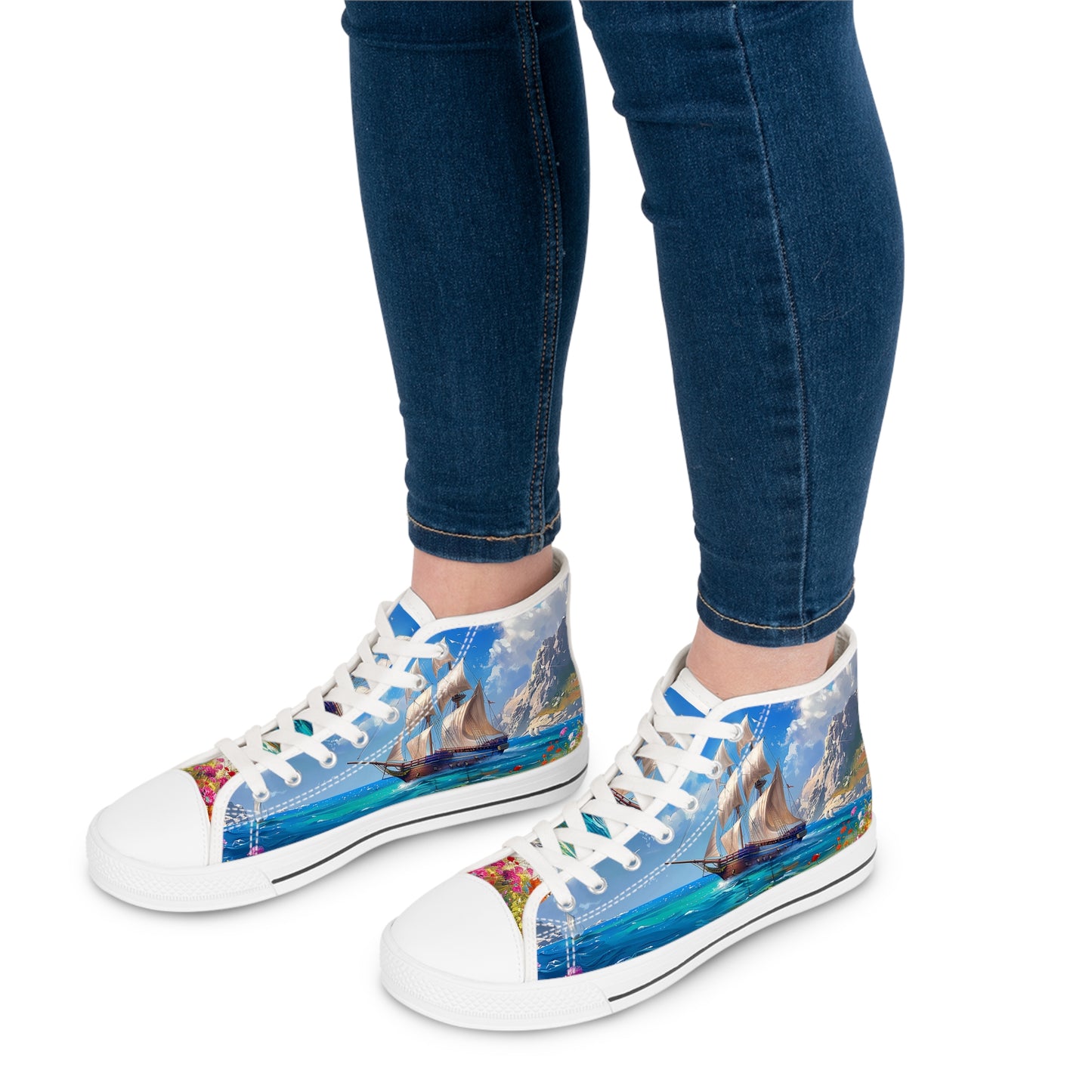 Sail Away into HIstory Ladies' High Top Sneakers - Chart a Course for Adventure - Fashion's Treasure Awaits!