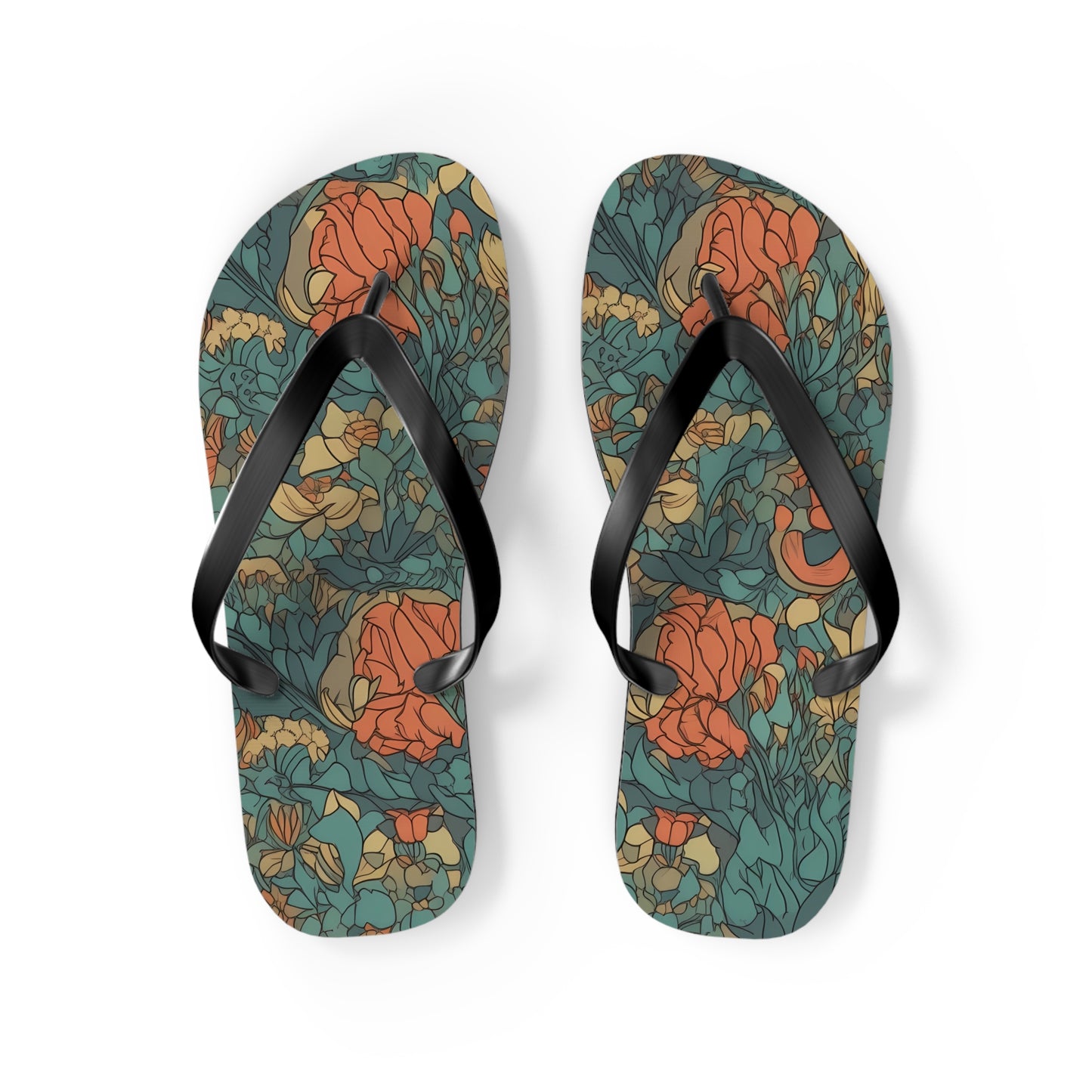 Bohemian Stained Glass Serenity Flip Flops. 5/8" Thick Comfortable Summer or Winter Gym/Sauna Footwear for Men and Women.
