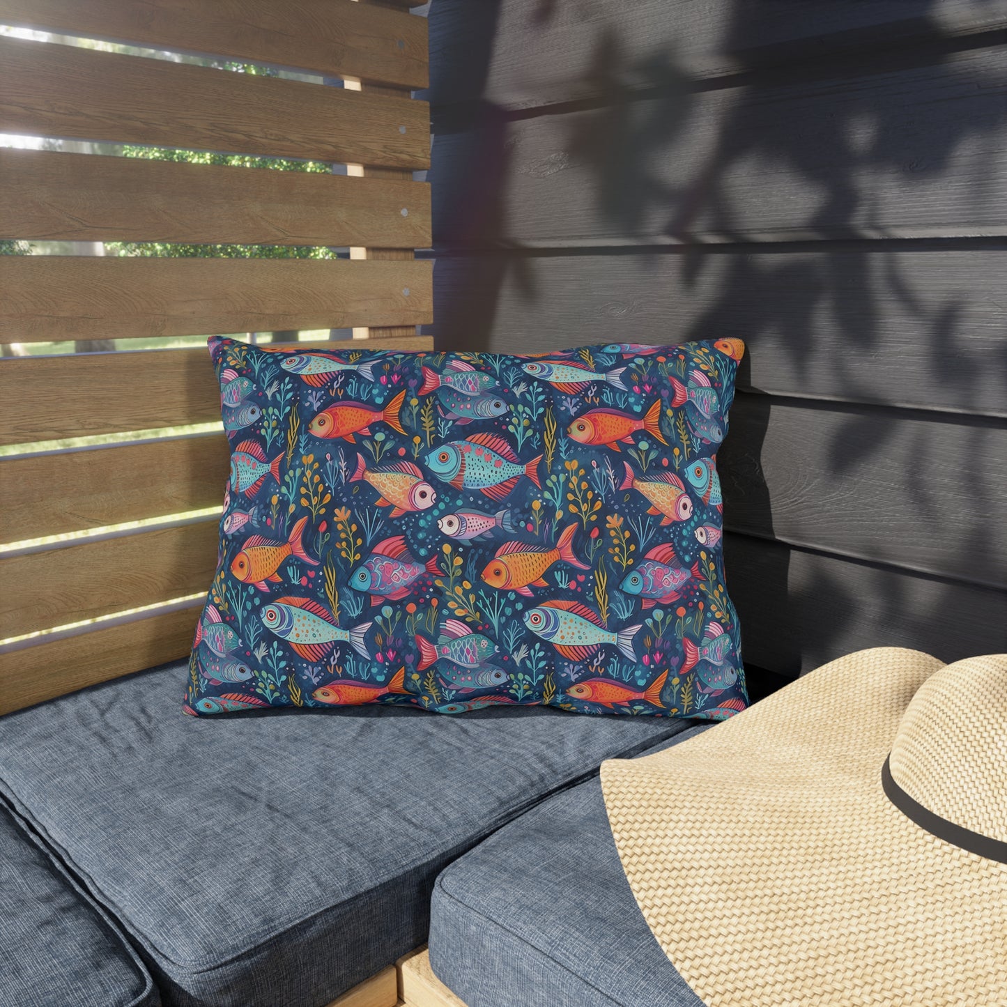 Fun Fish Outdoor Lumbar Pillow - Spun Polyester - Double-Sided Print - UV-Resistant - Water-Resistant - Lumbar Size: 20" x 14"