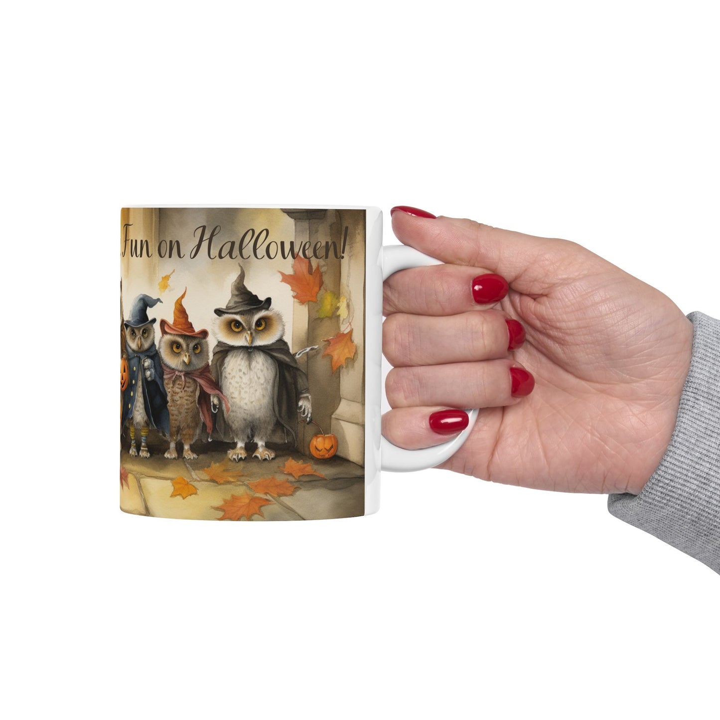 Vintage Halloween Ceramic Mug - 11 oz. - Owls Just Want to Have Fun at Halloween! - Perfect Mug for Owl Lovers and Halloween Fans. Too Cute! (Whoo...Whoo...)