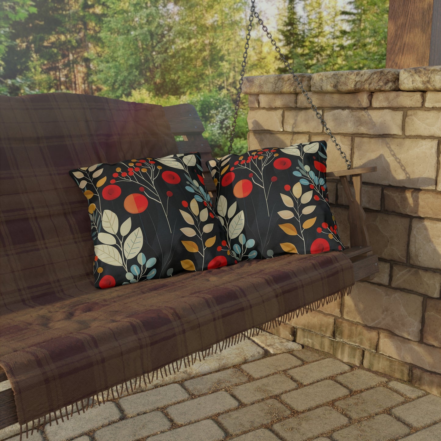Retro Woodland Whispers Square Outdoor Pillow - Spun Polyester - Double-Sided Print - UV-Resistant - Water-Resistant - Available in 3 sizes.