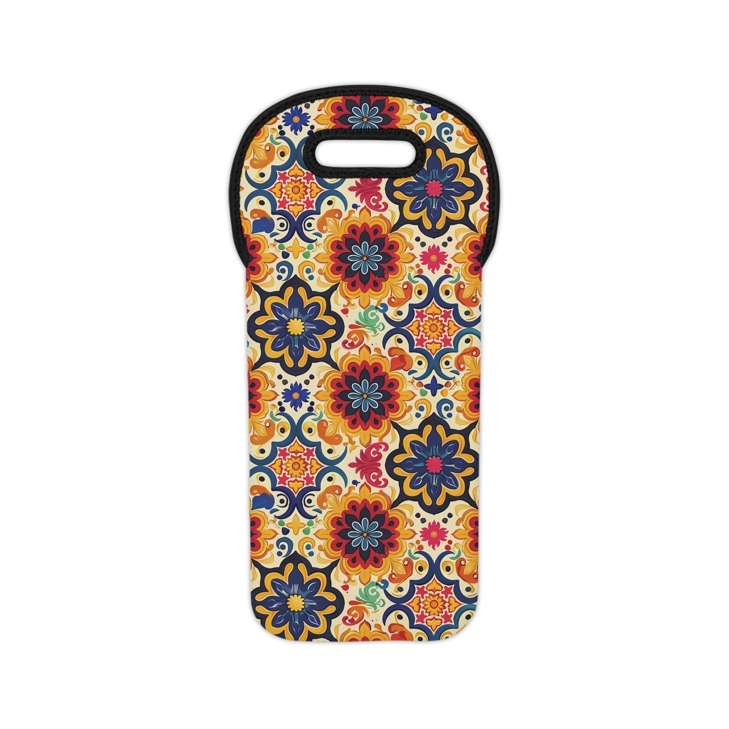 Majorcan Mosaic Splendor Wine Tote Bag - 100% Neoprene - Carry the Rich Heritage of the Mediterranean with Every Sip!