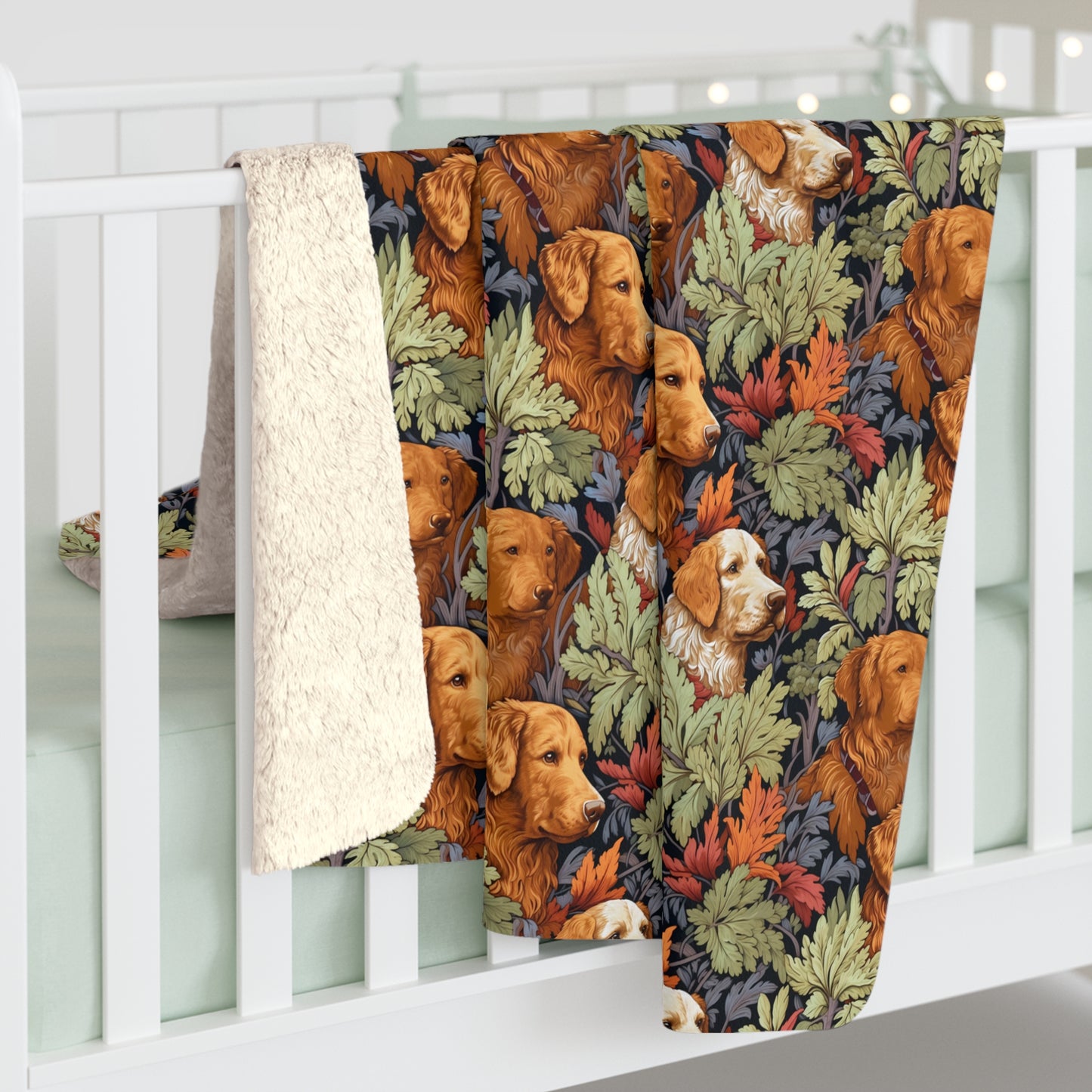 Classic English Dog Tapestry Sherpa Fleece Blanket - Paws and Elegance: Wrap Yourself in Timeless Charm! Available in 2 sizes.