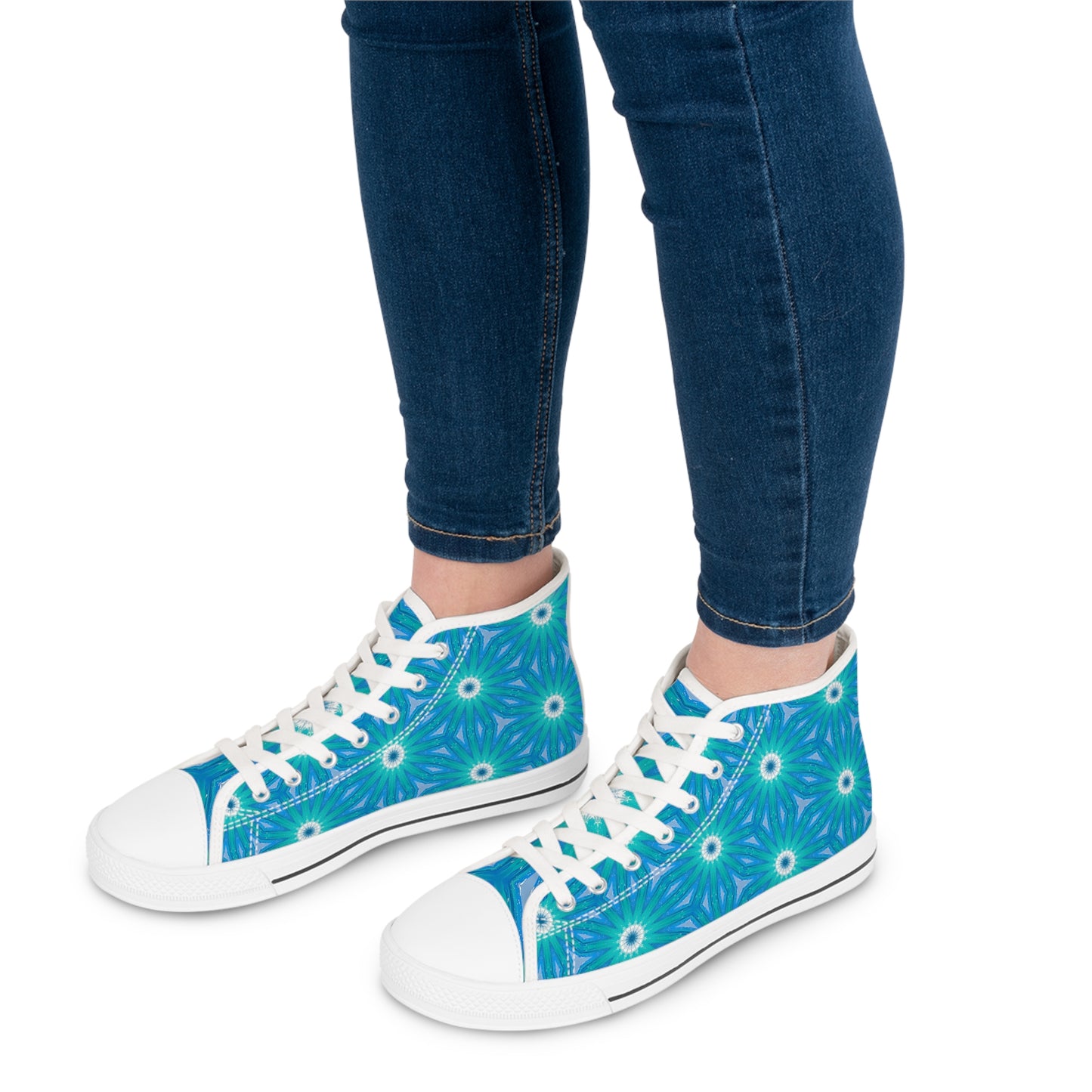 Sapphire Nebula Ladies' High Top Sneakers - Unleash Your Cosmic Cool with the Geometric Sapphire Nebula!