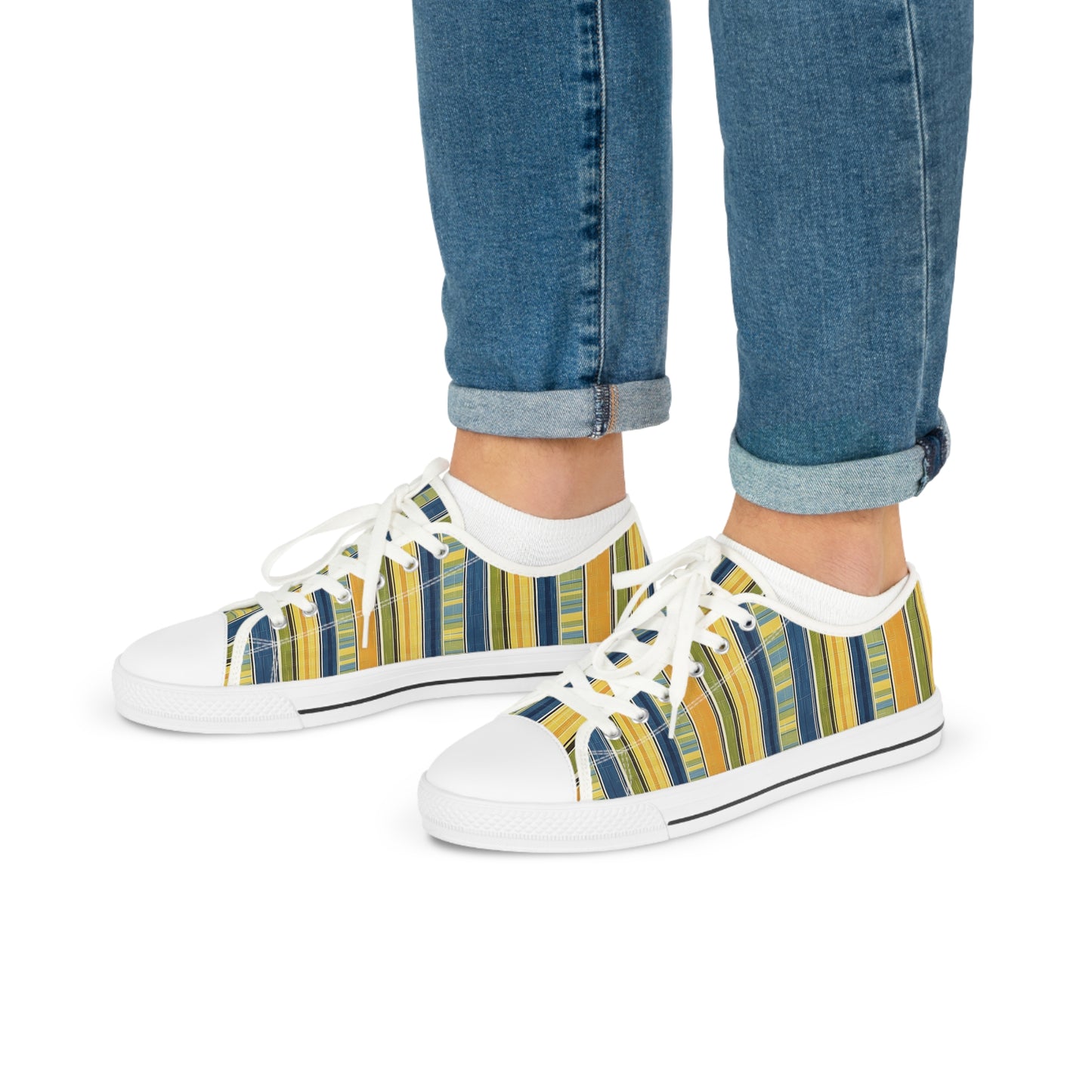 Summer Stripes Delight Men's Low Top Sneakers - Step into Summer - Where Playful Stripes Meet Classic Elegance!