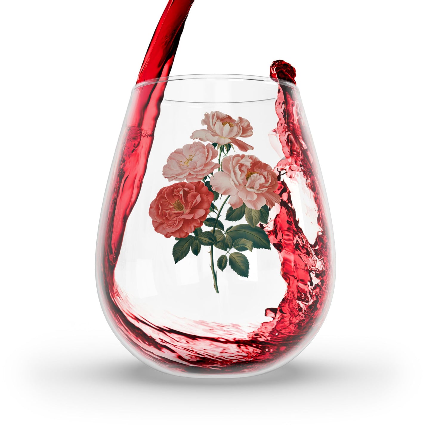 June Birth Month Flower - Roses Stemless Wine Glass - 11.75 oz - Celebrate June's Timeless Beauty with every Sip! From our Blooming Celebratns Birth Flower Collection.