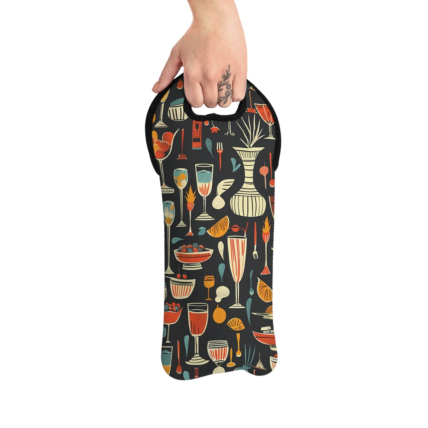 Midcentury Cocktail Soirée Wine Tote Bag - 100% Neoprene - Cheers to Timeless Style and Midcentury Vibes!