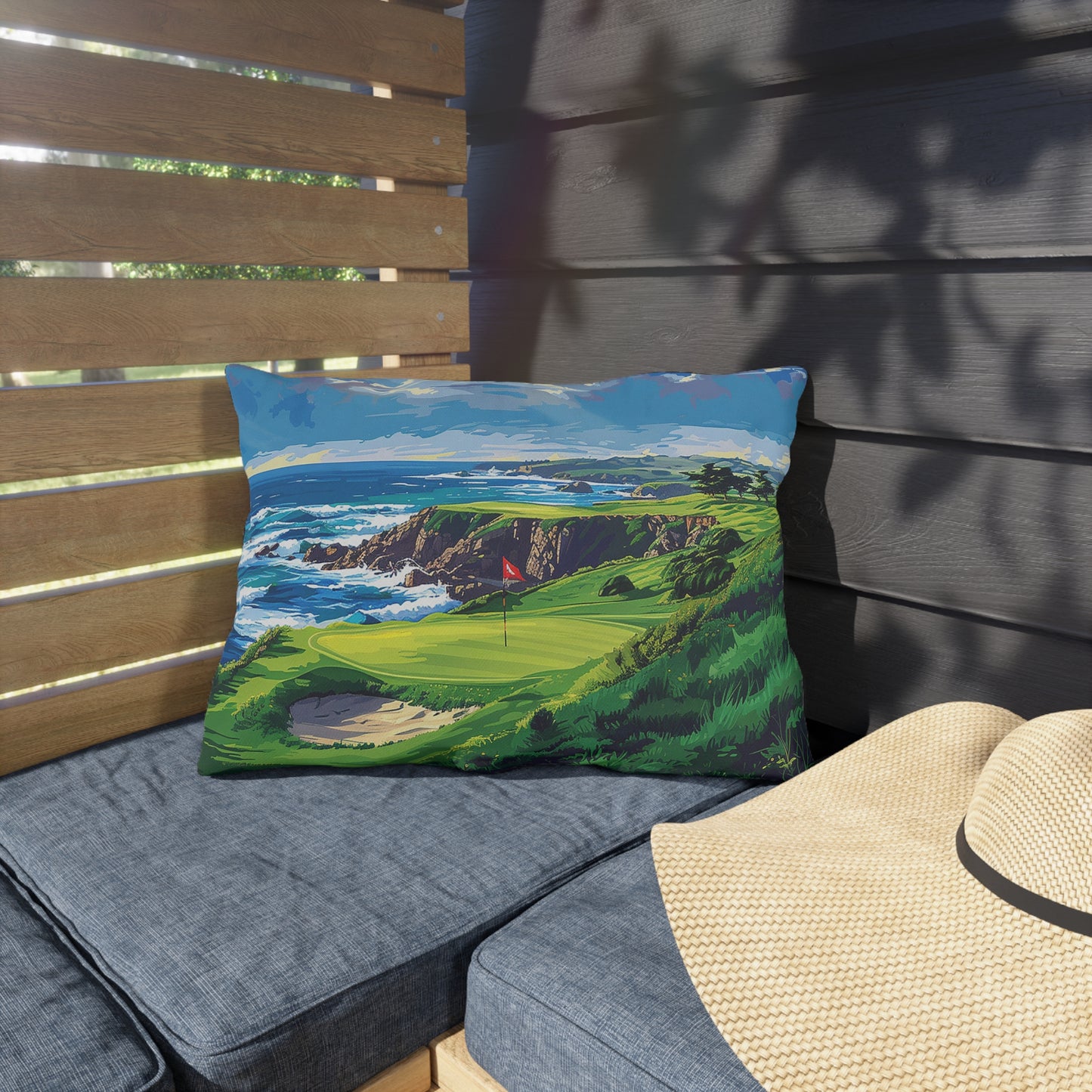 Coastal Tee Time Outdoor Lumbar Pillow - Spun Polyester - Double-Sided Print - UV-Resistant - Water-Resistant - Lumbar size: 20" x 14"