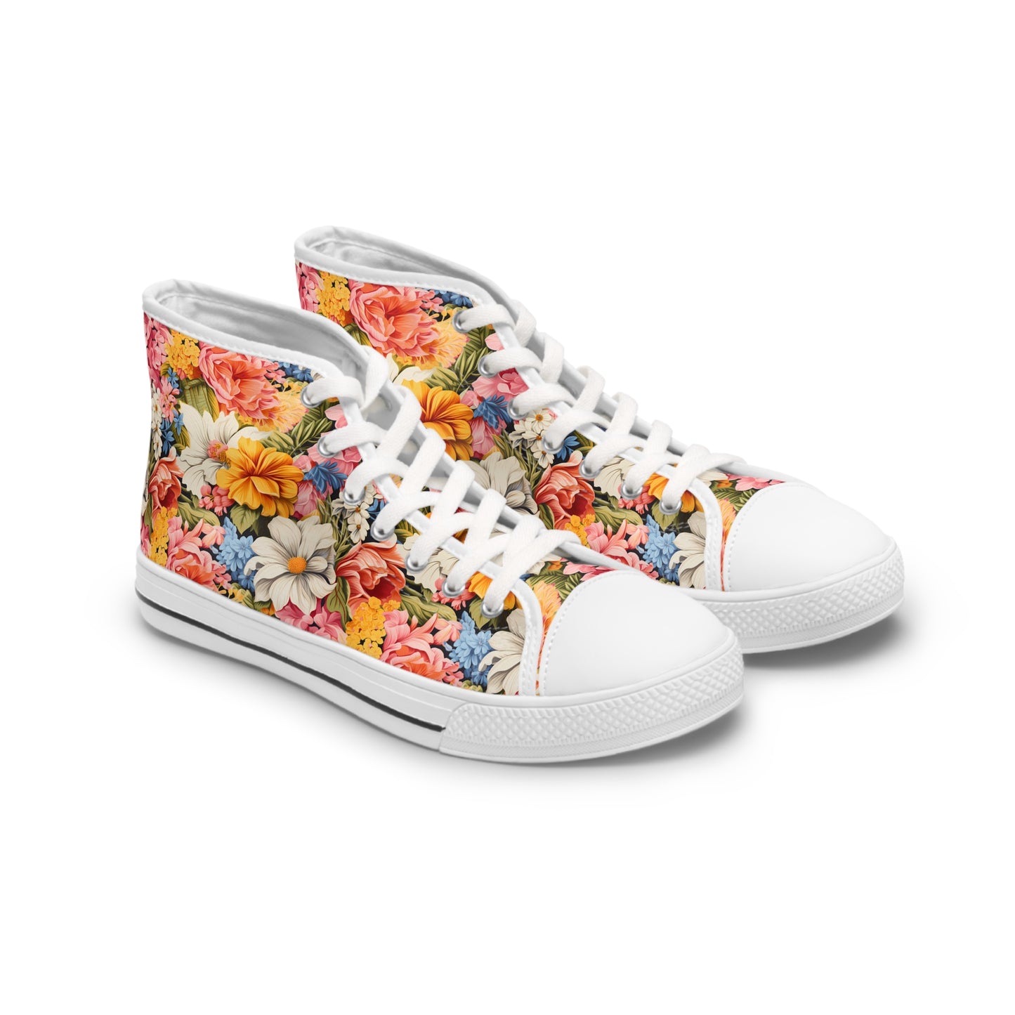 Chic Floral Ladies' High Top Sneakers - Stride in Elegance: Chic Floral High Tops Transforming Every Step into Art.