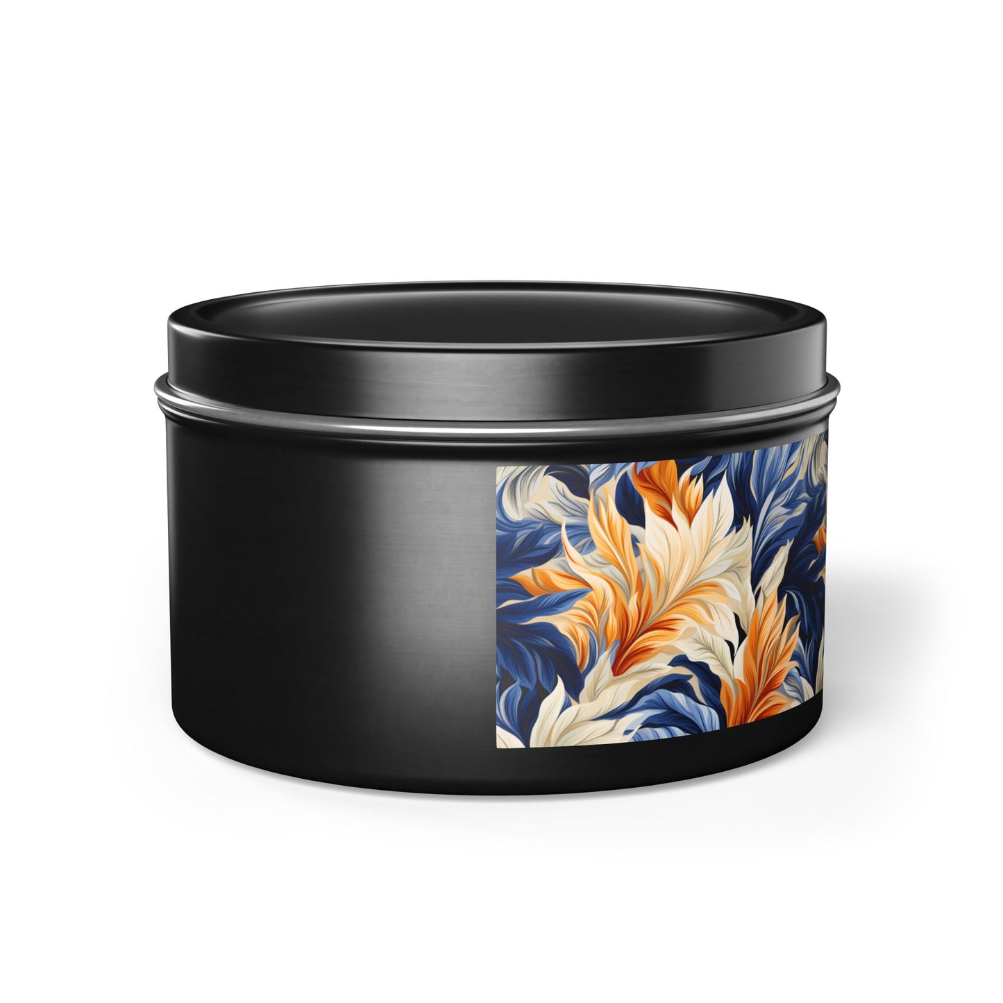 Feathered Fresco Fusion Tin Candle. A Touch of Feathered Grace in Every Flicker. Available in 2 sizes, 3 finishes, and 5 scents.