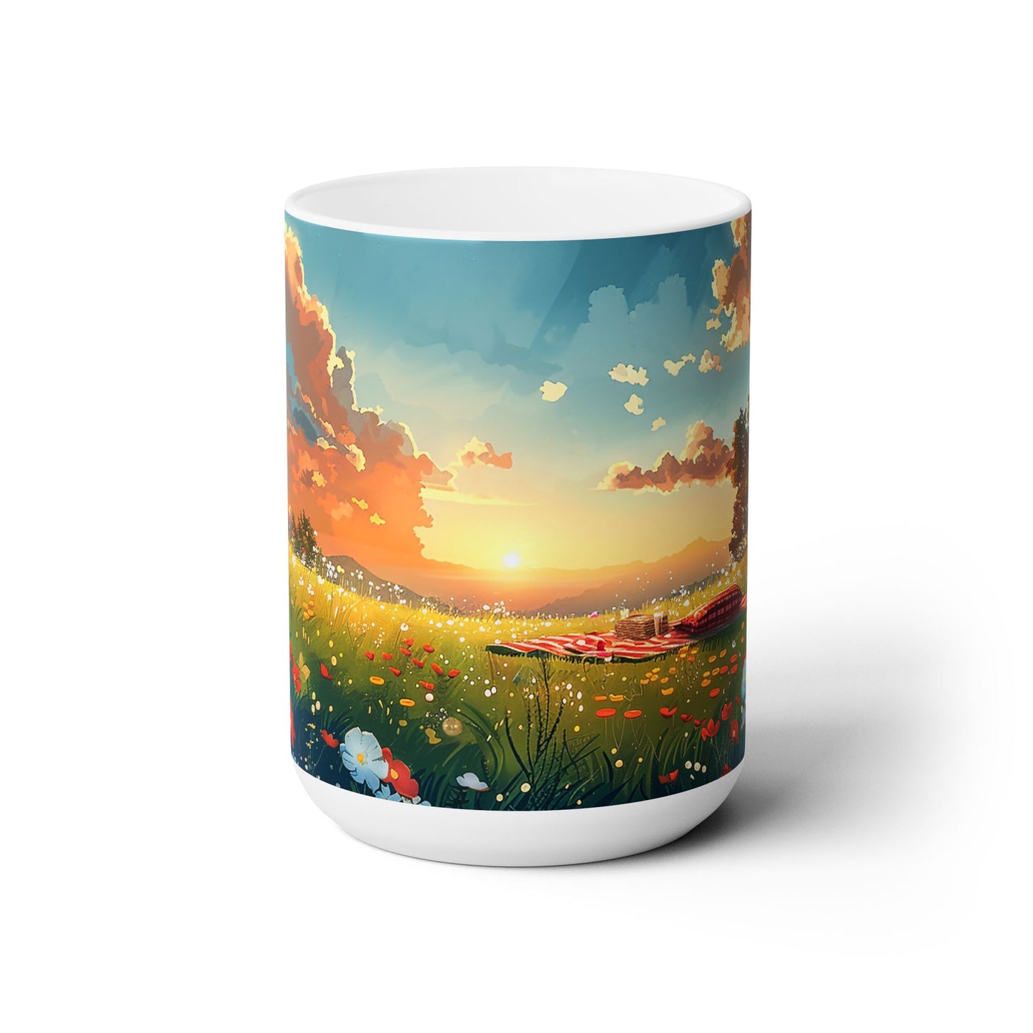 Meadow Picnic Ceramic Mug - 15 oz. - A Sip of Serenity, a Dash of Nature's Charm!
