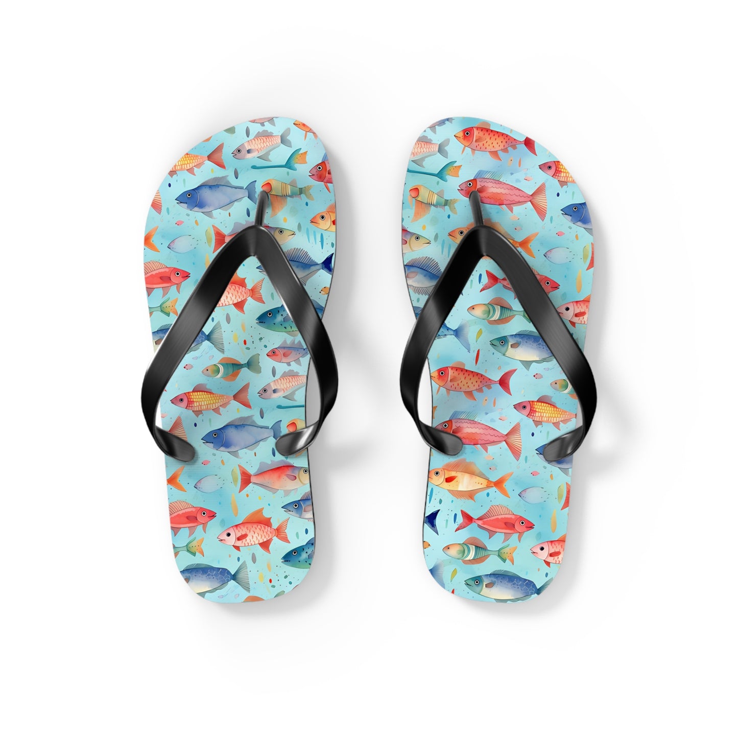Happy Swimming Fish Flip Flops. 5/8" Thick Comfortable Summer or Winter Gym/Sauna Footwear for Men and Women.