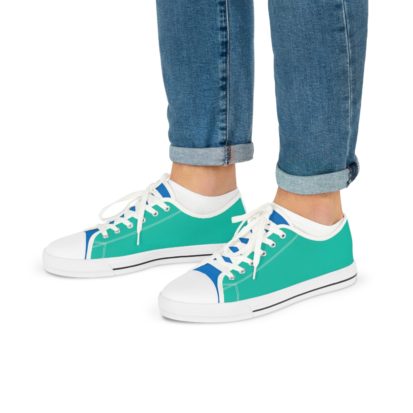 Turquoise Reef Men's Two-Tone Low Top Sneakers - Ride the Waves – Where Ocean Blue Meets Turquoise Tranquility!