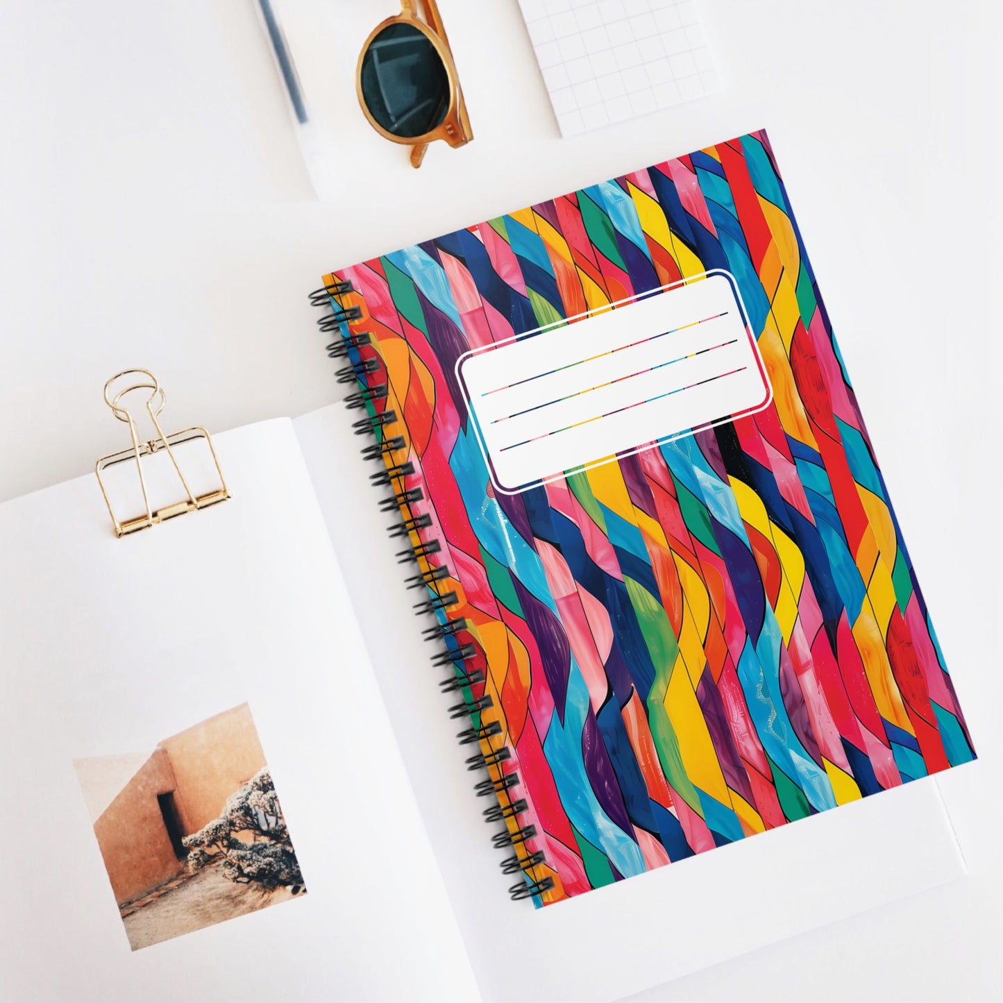Retro Ripples with Label Chic Spiral Notebook - Ruled Line - Catch the Wave: A Groovy Fusion of 70s Charm and Modern Vibes!"