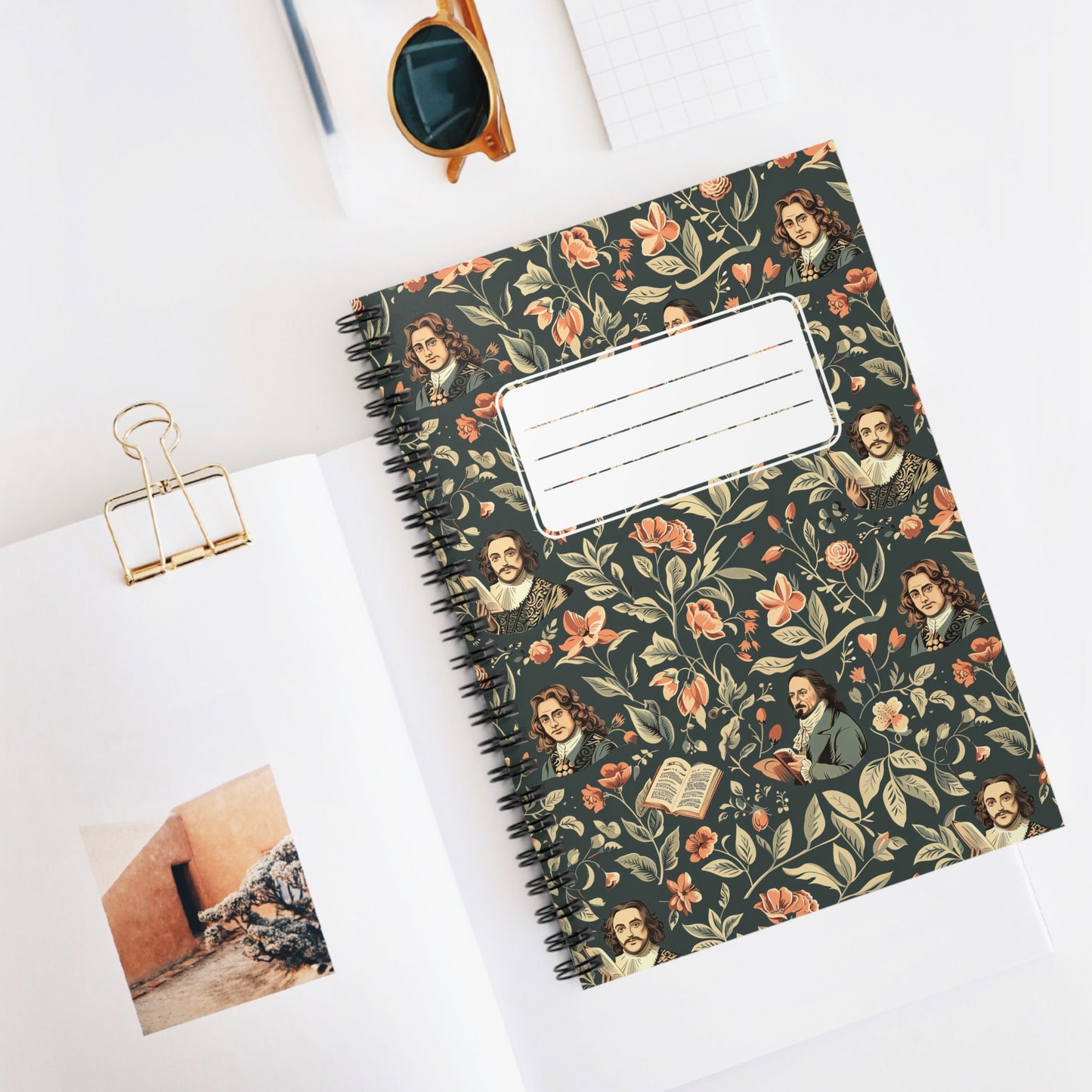 The Bard's Garden Chic Spiral Notebook - Ruled Line - Where Literary Legends Bloom – Capture Your Words with Timeless Grace!