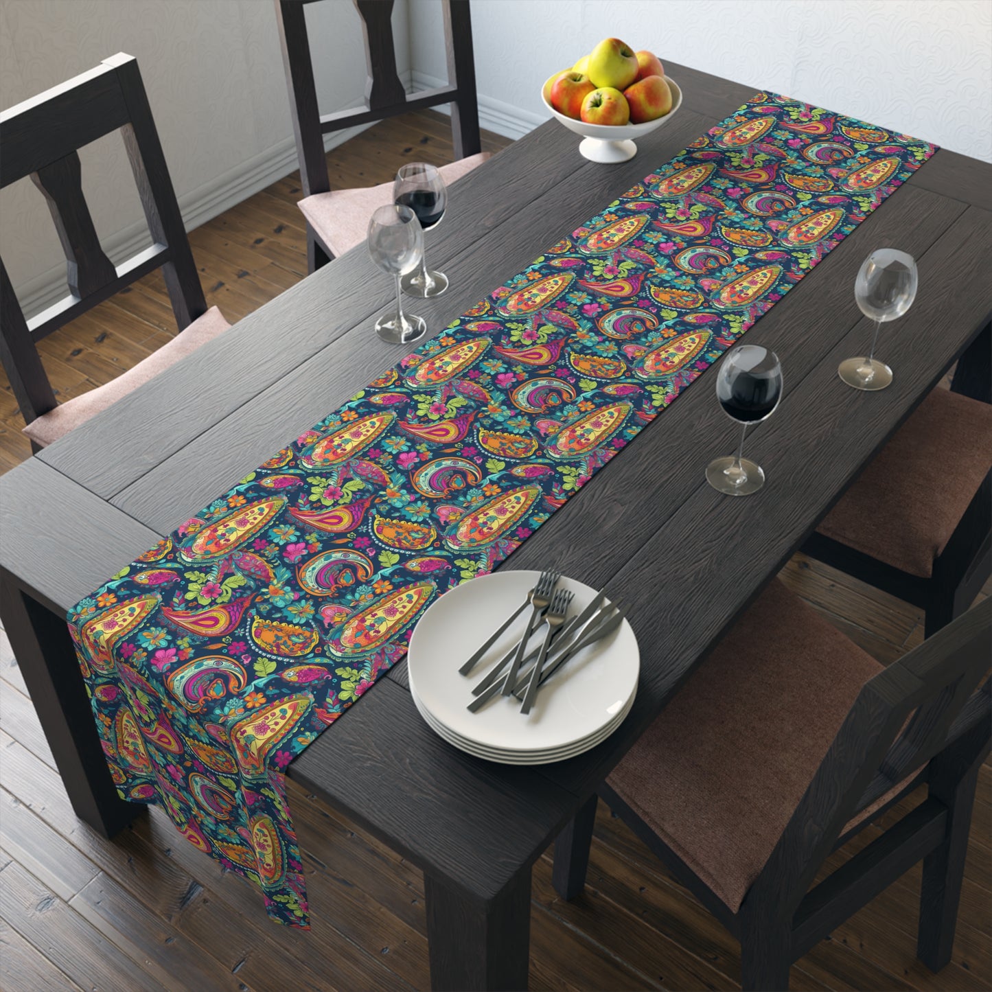 Psychedelic Paisley Party Table Runner - Unleash Vibrant Energy with Psychedelic Paisley! Available in 2 sizes.