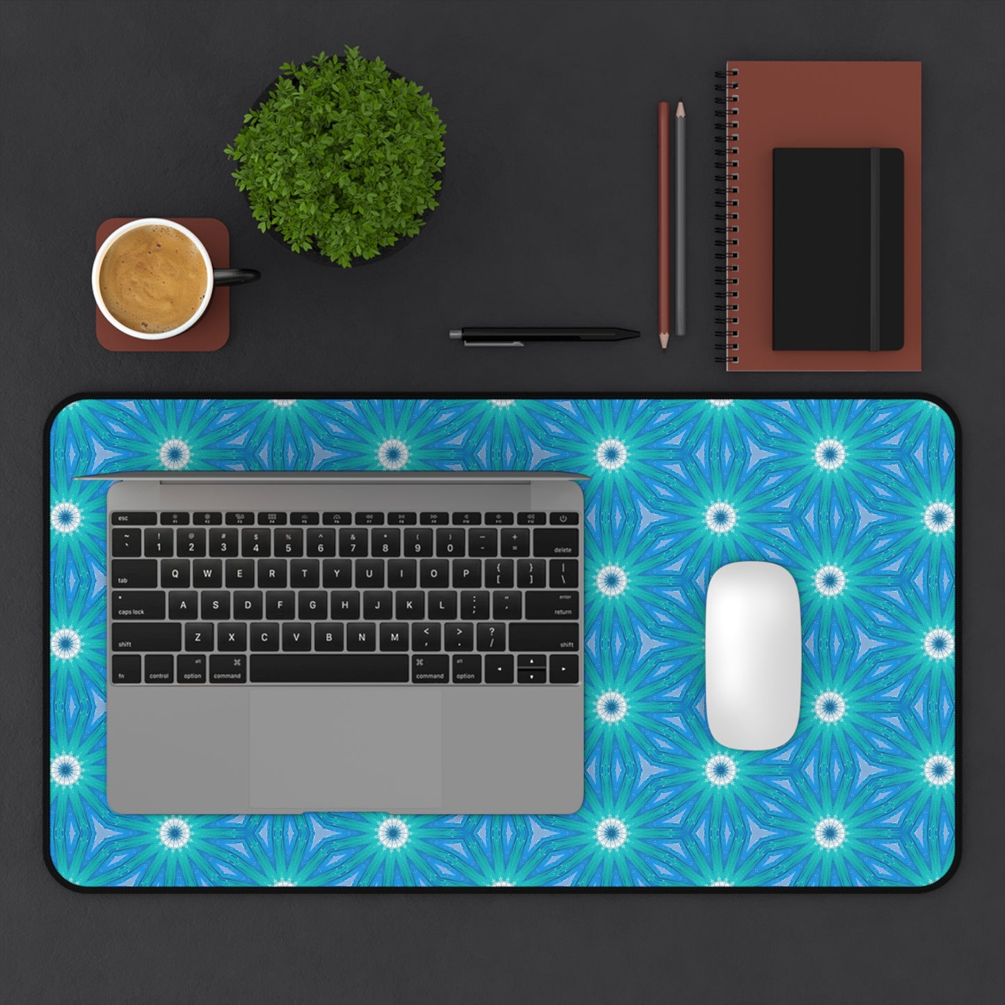 Sapphire Nebula Desk Mat (Desk Pad) - Explore the Geometric Cosmos at Your Desk! Available in 3 sizes.