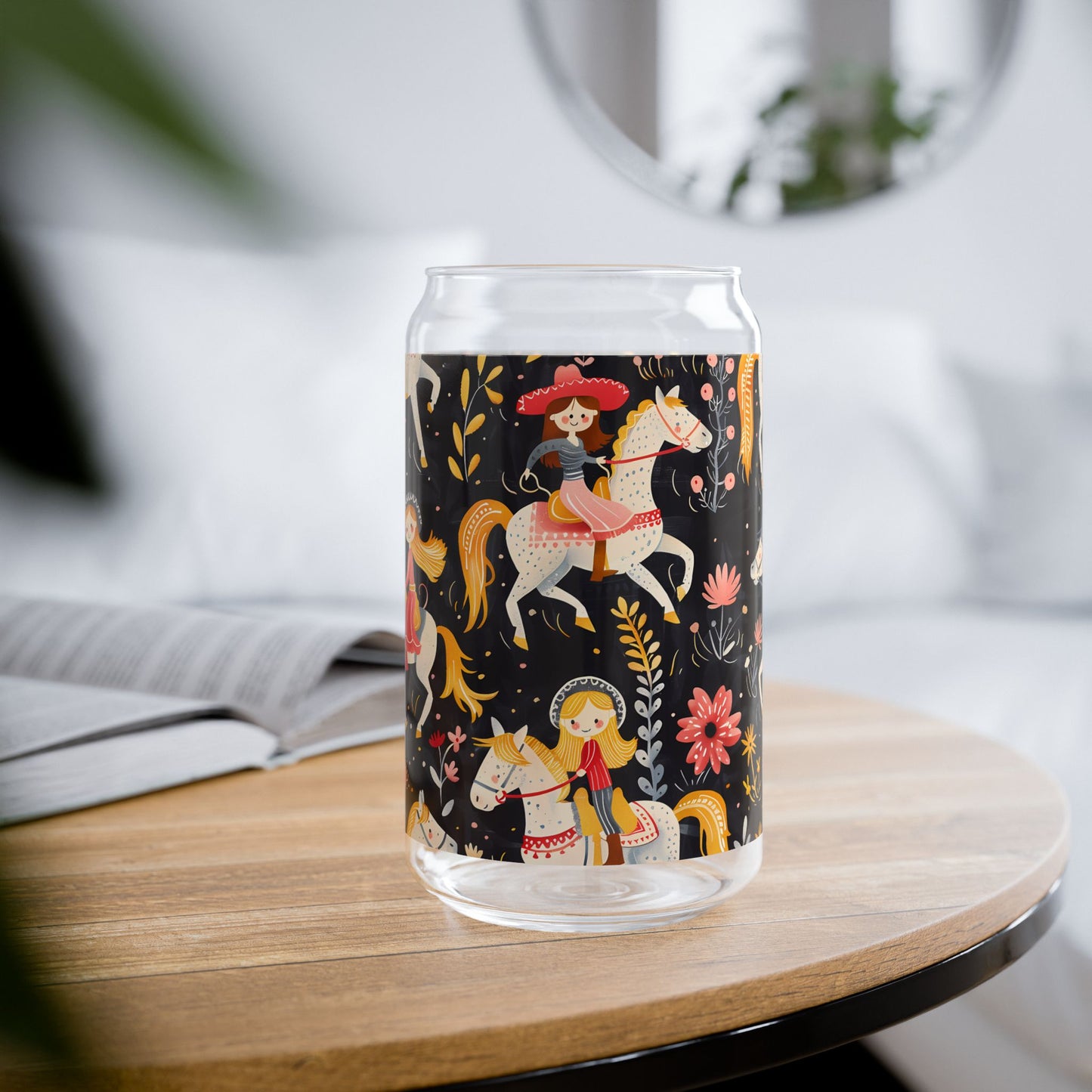 Happy Cowgirl Sipper Glass Tumbler - 16 oz - Saddle Up and Sip in Western Style! Giddyup!