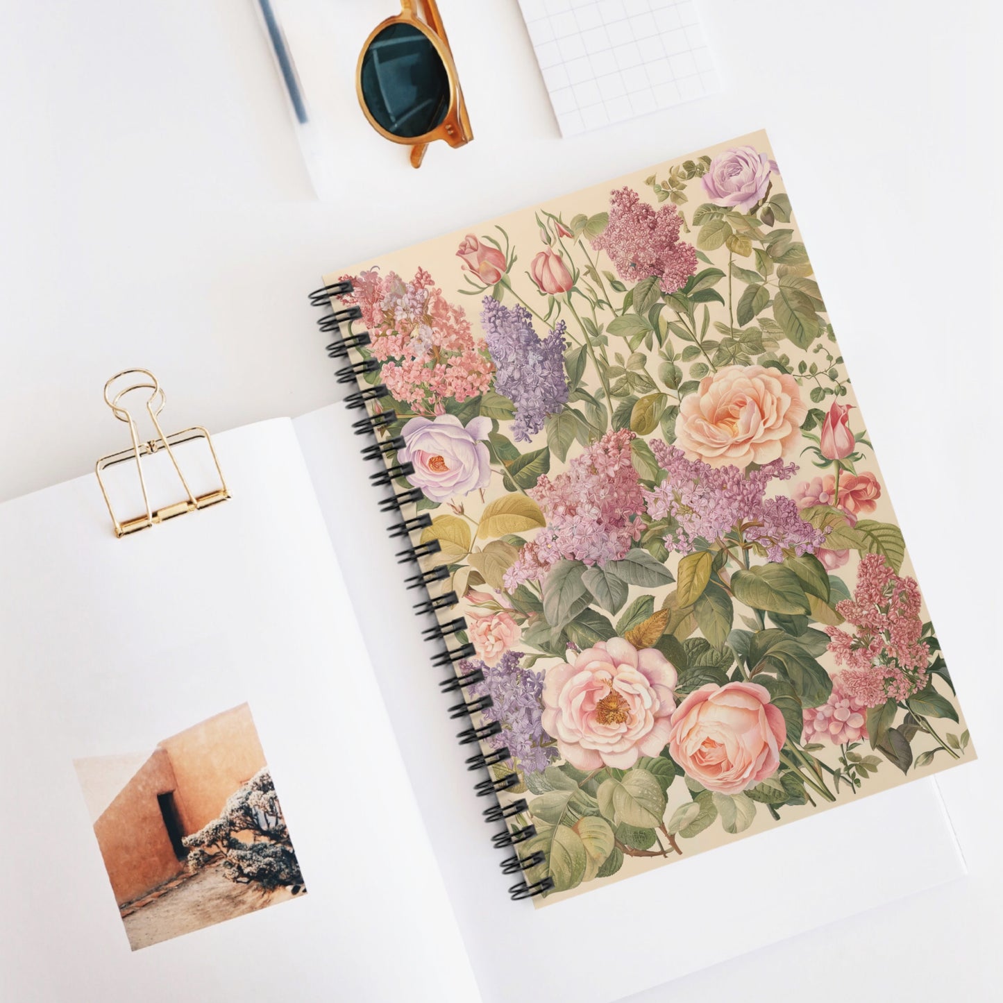 Lilac Rose Reverie Spiral Notebook - Ruled Line - Write in Vintage Charm – Where Romantic Roses and Lilacs Bloom on Every Page!