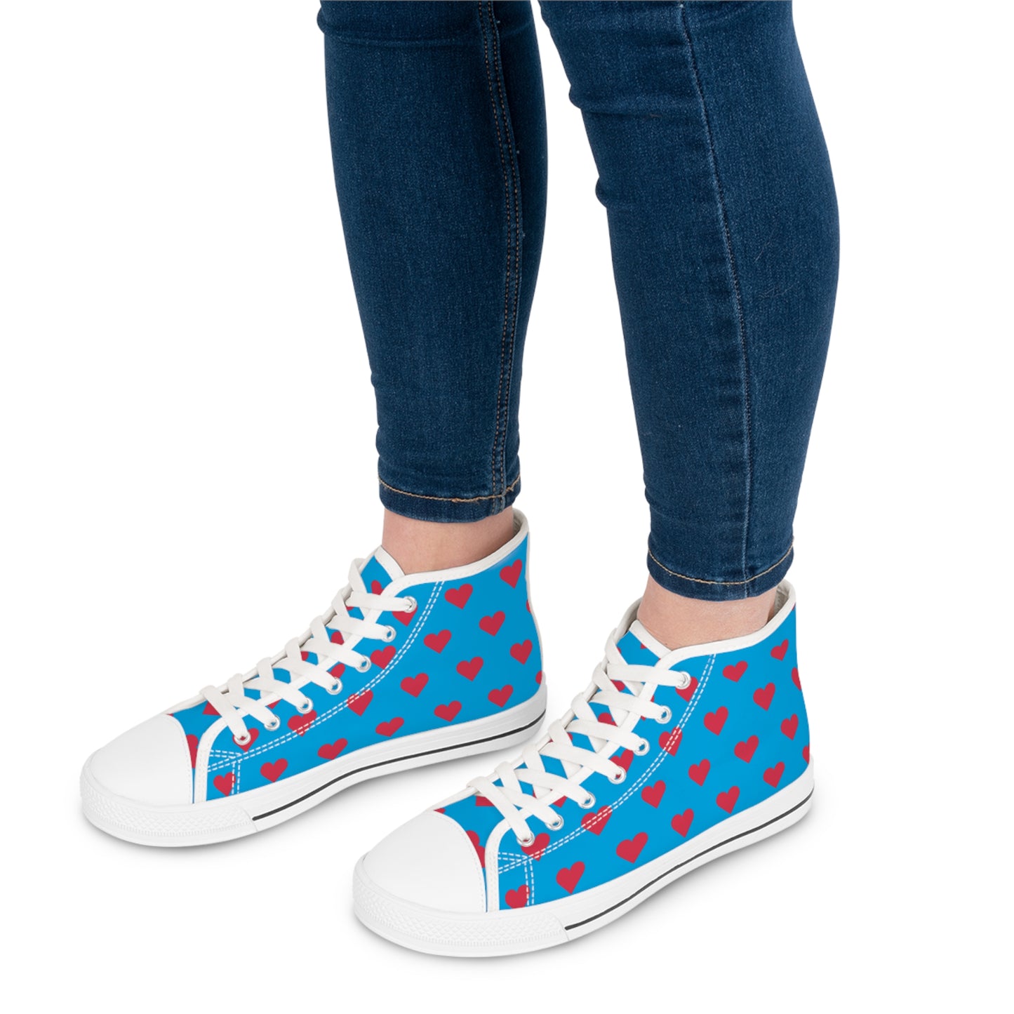 Blue Heartbeat Ladies' High Top Sneakers - Stride with Love - Where Comfort Has Heart!