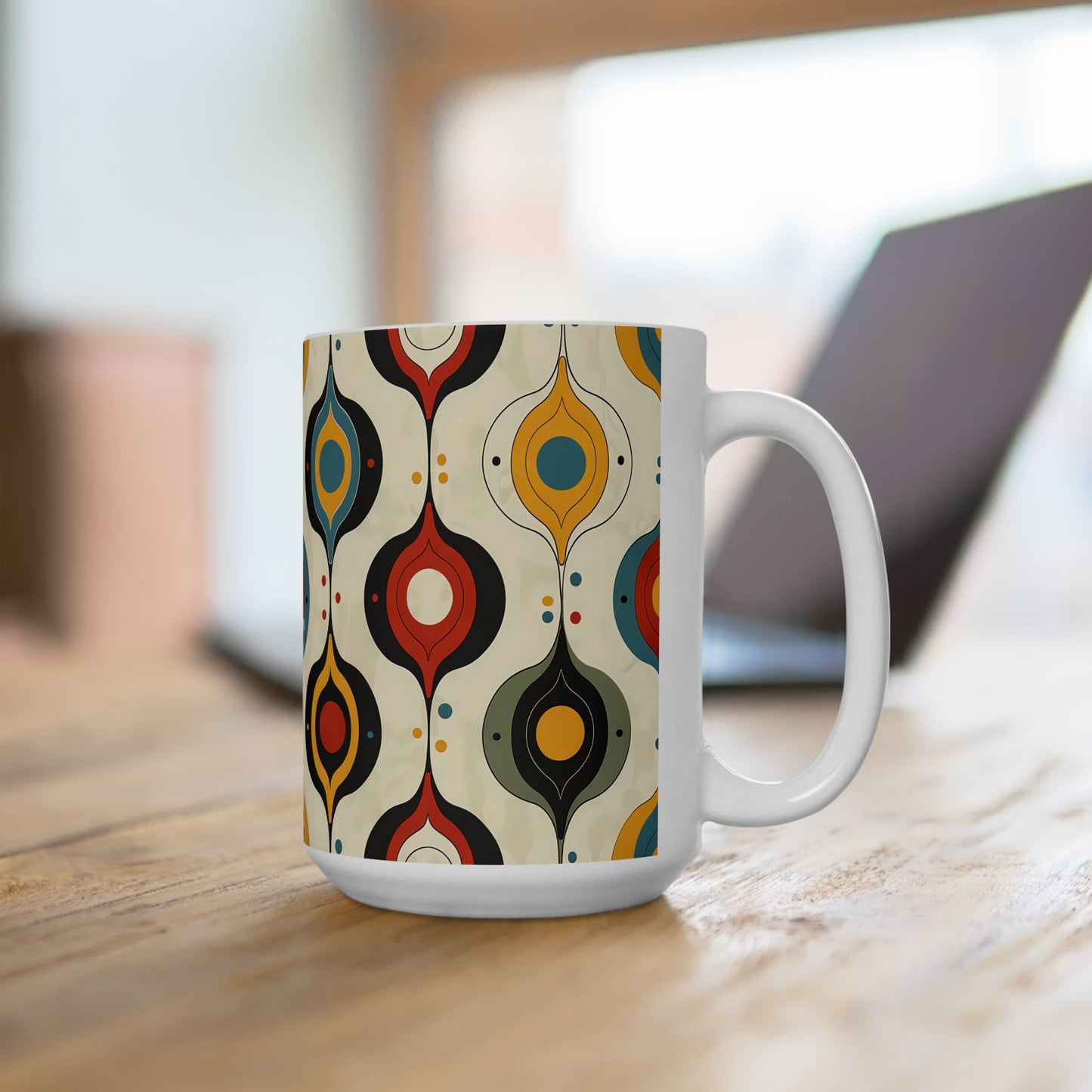Retro Swinging Baubles Ceramic Mug - 15 oz. - Swing into Retro Charm with Every Sip!