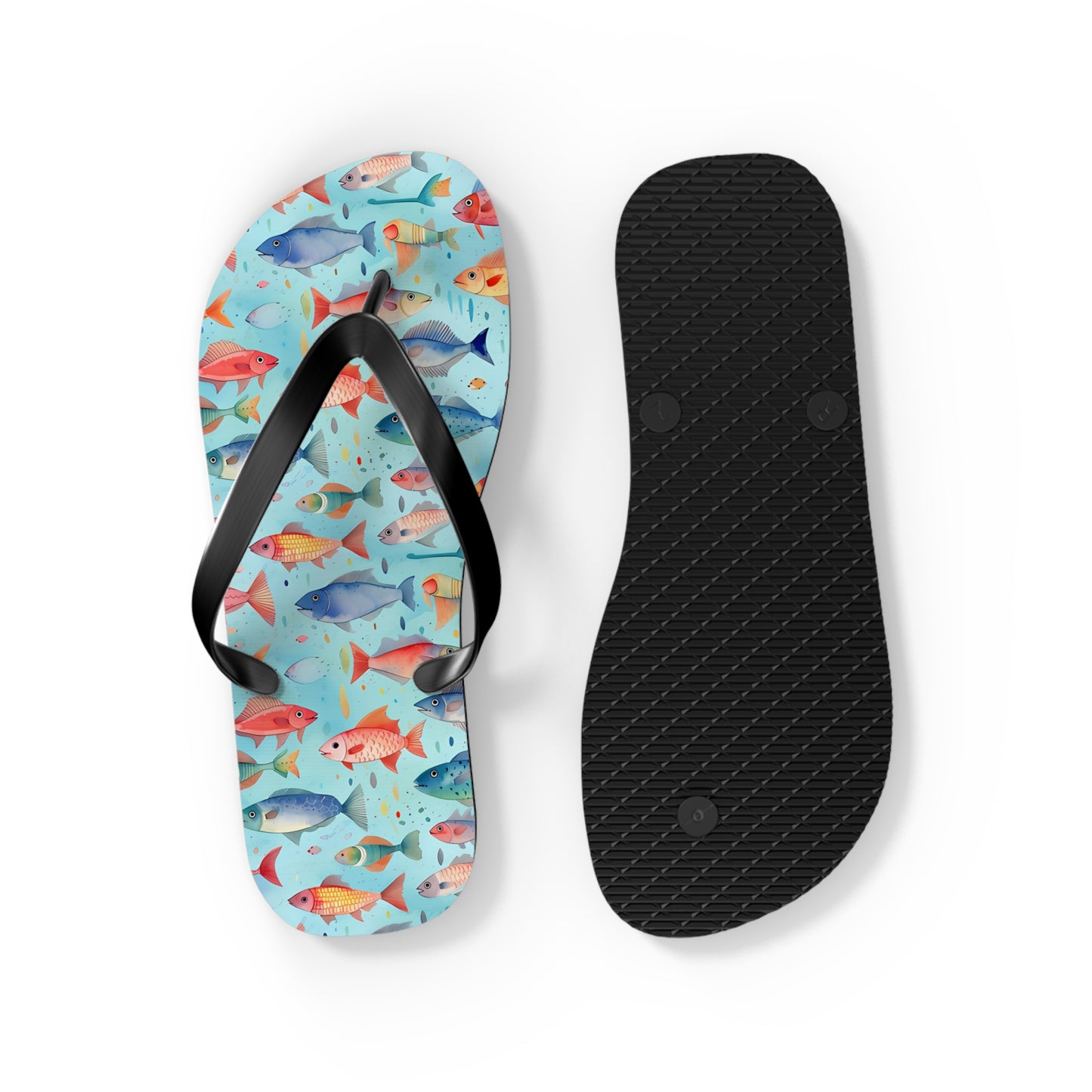 Happy Swimming Fish Flip Flops. 5/8" Thick Comfortable Summer or Winter Gym/Sauna Footwear for Men and Women.