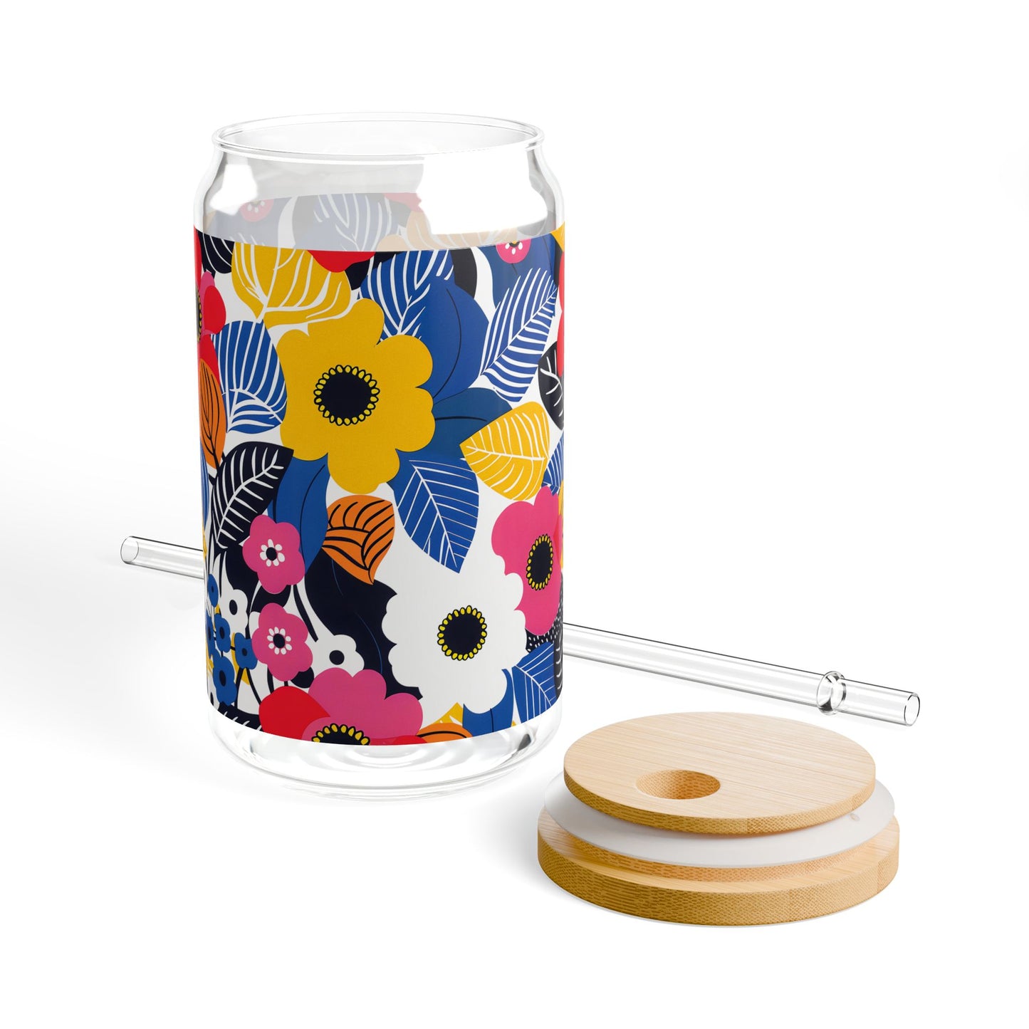 Blossom Burst Sipper Glass Tumbler - 16 oz - Sip in Style with a Burst of Blossoms!