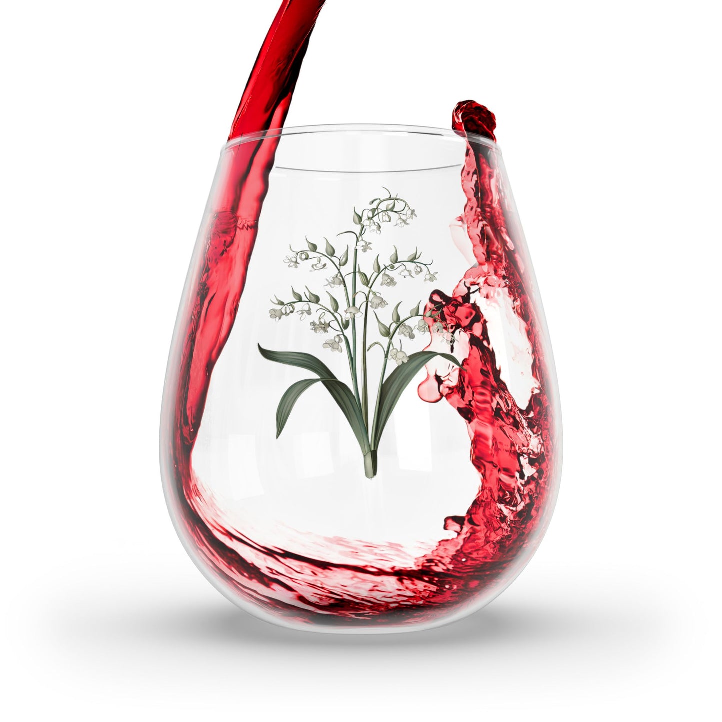 May Birth Month Flower - Lily of the Valley Stemless Wine Glass - 11.75 oz - Graceful Elegance in Every Sip! From our Blooming Celebrations Birth Flower Collection.
