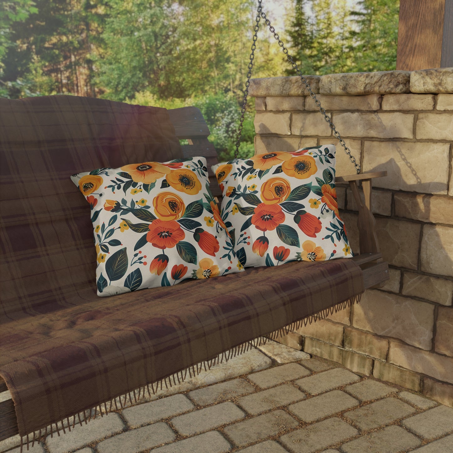 Golden Bloom Harmony Square Outdoor Pillow - Spun Polyester - Double-Sided Print - UV-Resistant - Water-Resistant - Available in 3 sizes.