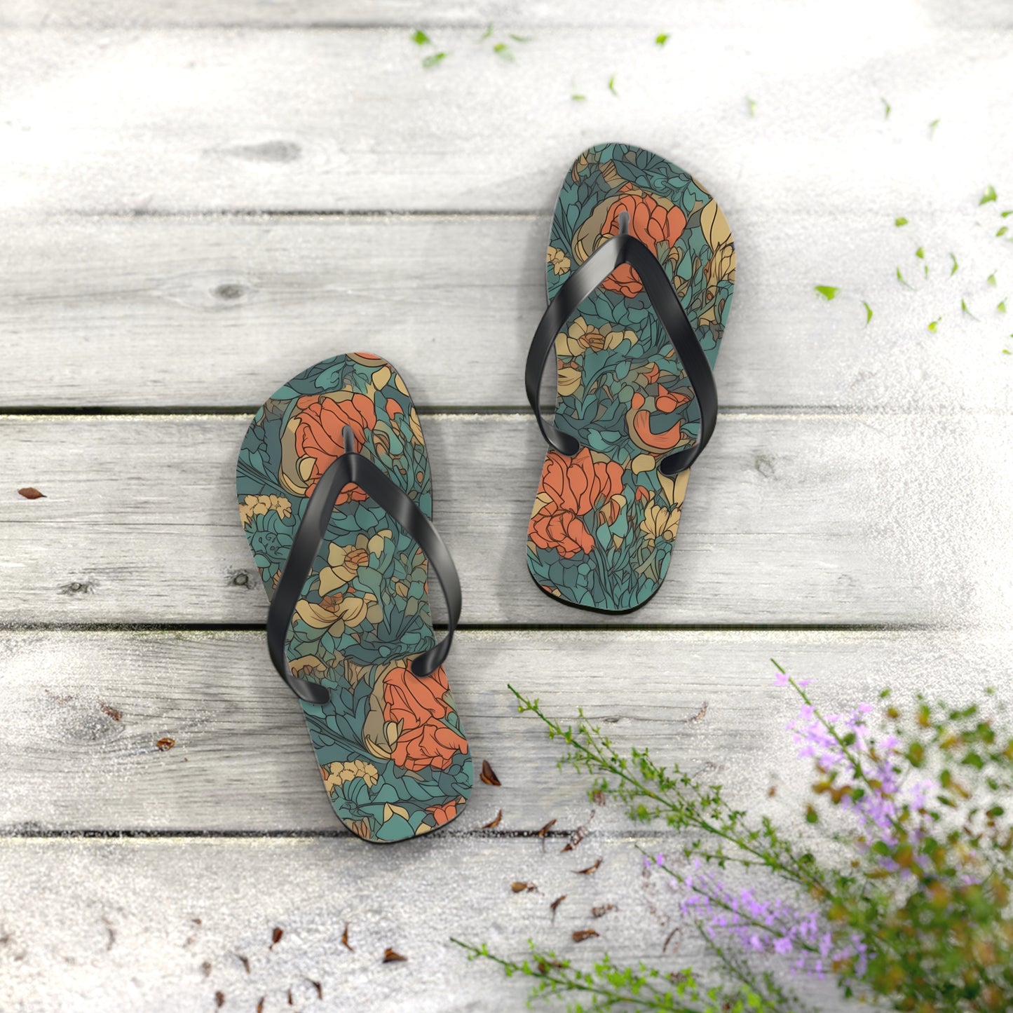 Bohemian Stained Glass Serenity Flip Flops. 5/8" Thick Comfortable Summer or Winter Gym/Sauna Footwear for Men and Women.