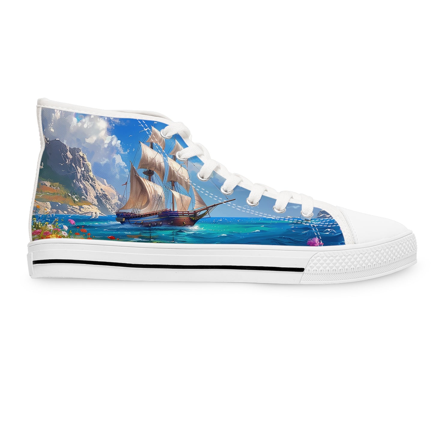 Sail Away into HIstory Ladies' High Top Sneakers - Chart a Course for Adventure - Fashion's Treasure Awaits!