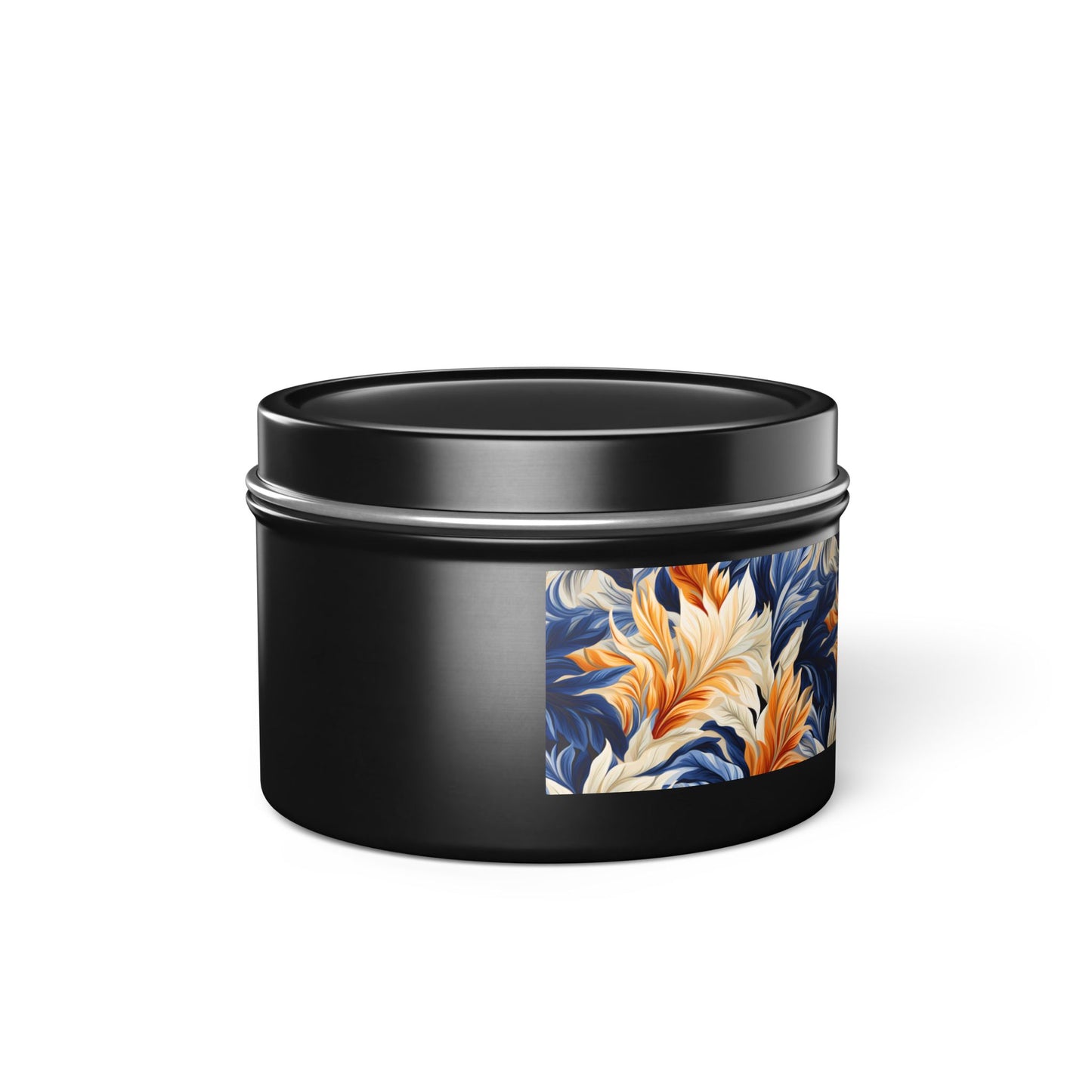 Feathered Fresco Fusion Tin Candle. A Touch of Feathered Grace in Every Flicker. Available in 2 sizes, 3 finishes, and 5 scents.