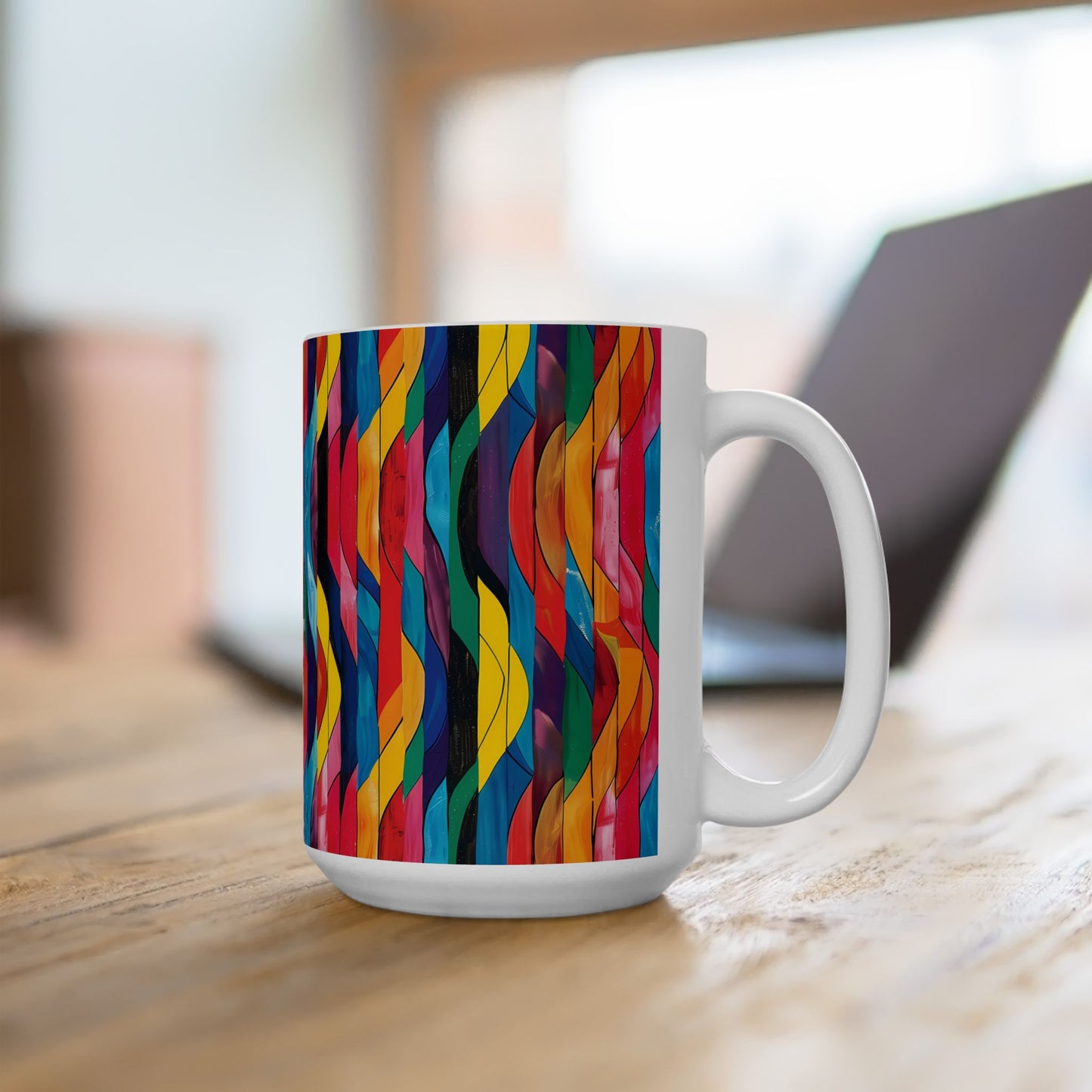 Retro Ripples Ceramic Mug - 15 oz. - Ride the Waves of Retro Fun with Every Sip!