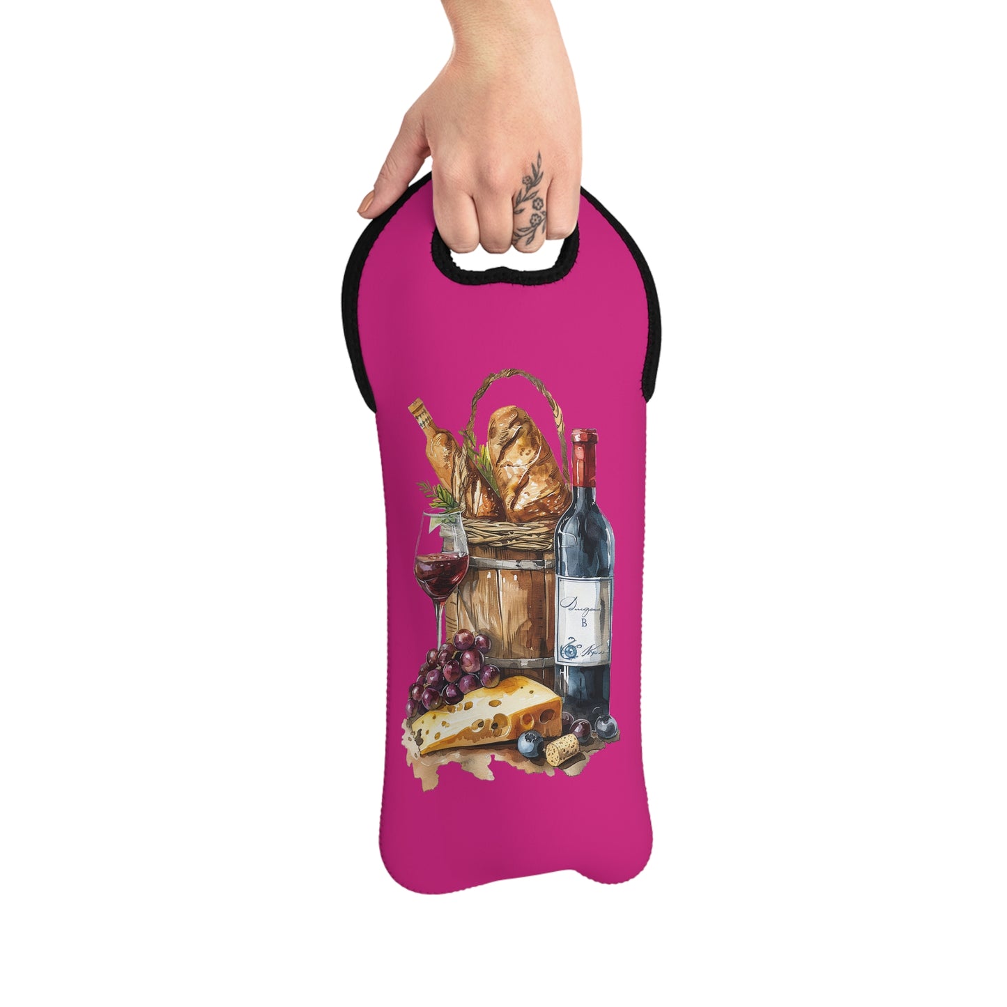 Vintner's Picnic Wine Tote Bag - 100% Neoprene - Carry the Charm of a Vineyard Picnic with Every Bottle!