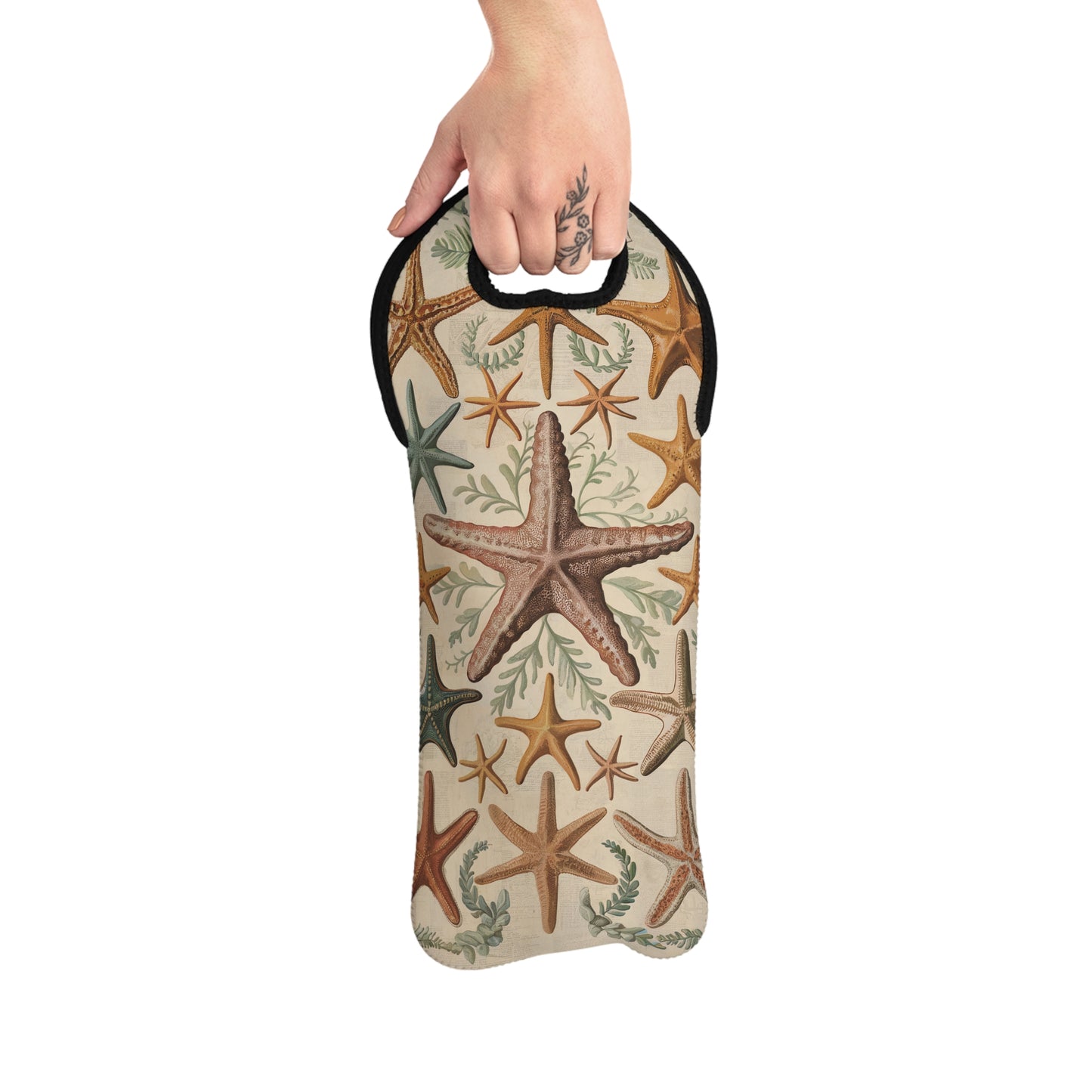 Starfish Joy Wine Tote Bag - 100% Neoprene - Carry Seaside Joy with Every Sip!
