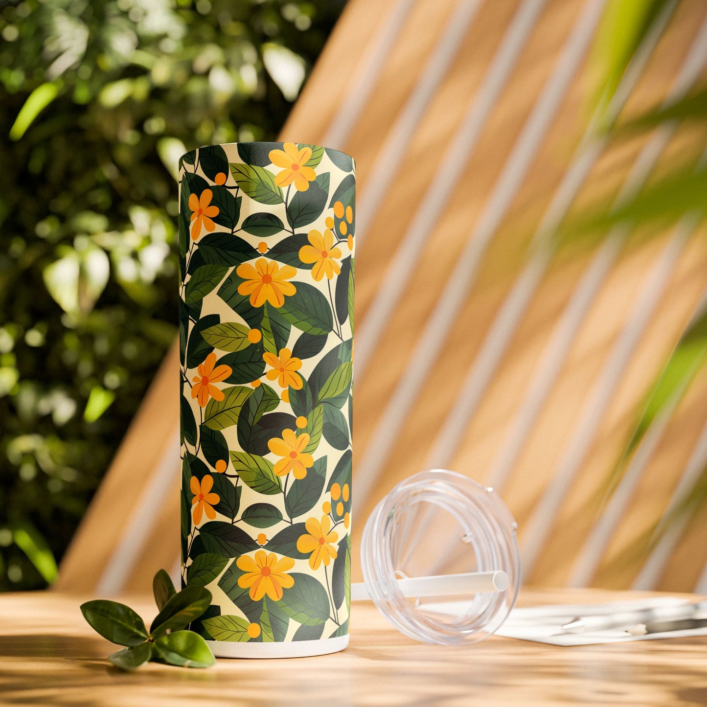 Sunshine Vines Skinny Tumbler with Straw - 20 oz. Insulated Stainless Steel - Bring a Splash of Sunshine to Every Beverage-Hot or Cold!