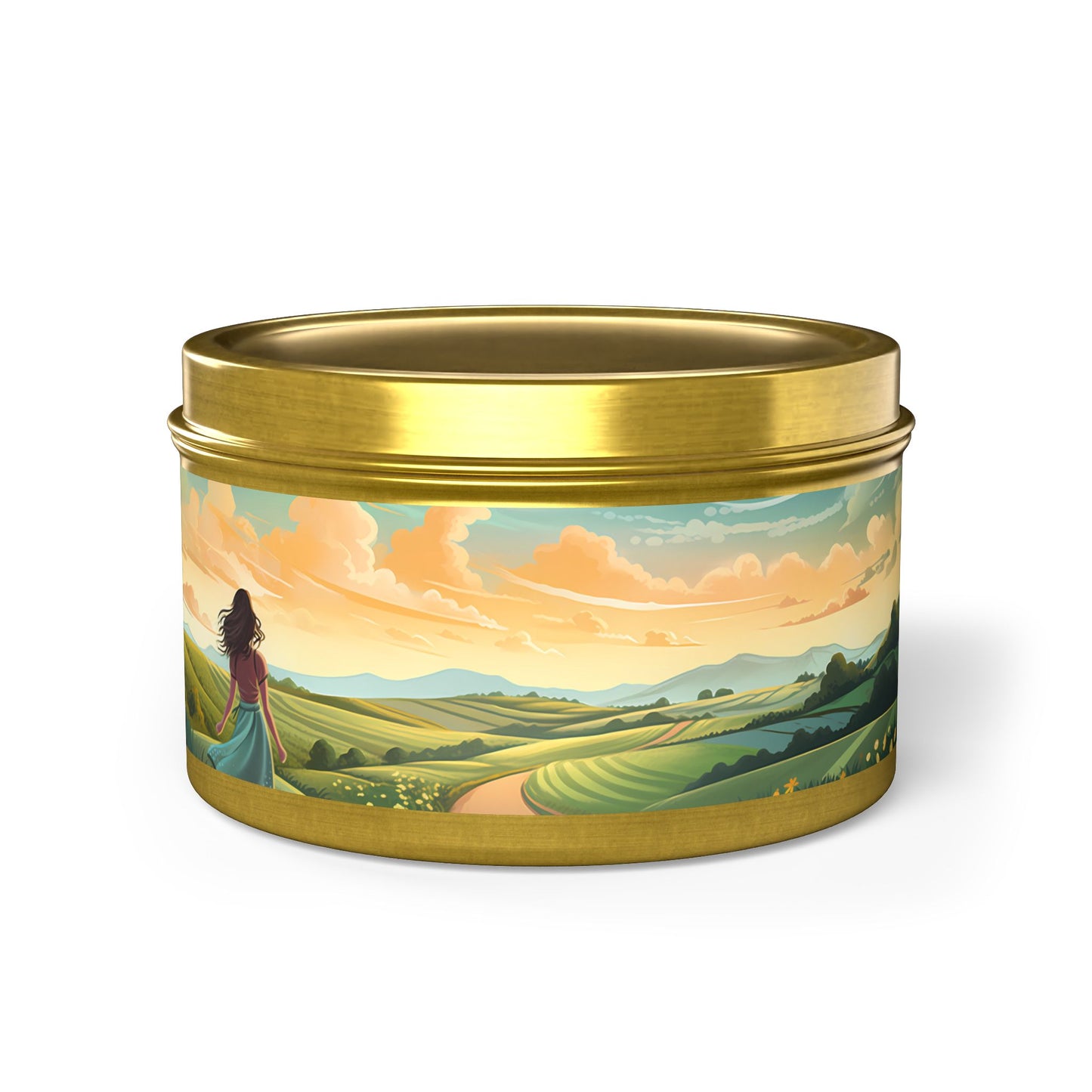 Bliss Road Scenic Aromatherapy Tin Candle. Journey to Tranquility, One Flame at a Time. Available in 2 sizes, 3 finishes, and 5 scents.