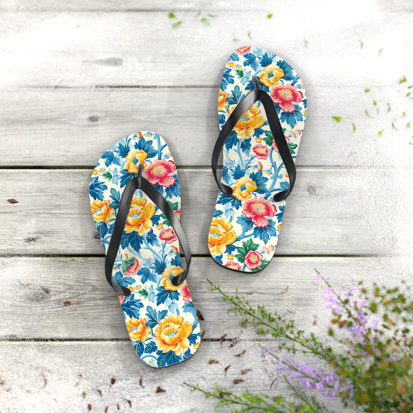 Victorian Garden Delight Flip Flops. 5/8" Thick Comfortable Summer or Winter Gym/Sauna Footwear for Men and Women.