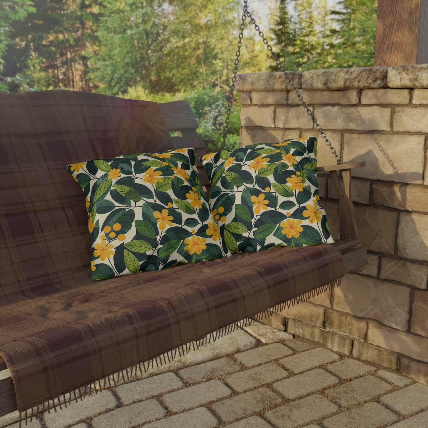 Sunshine Vines Square Outdoor Pillow - Spun Polyester - Double-Sided Print - UV-Resistant - Water-Resistant - Available in 3 sizes.