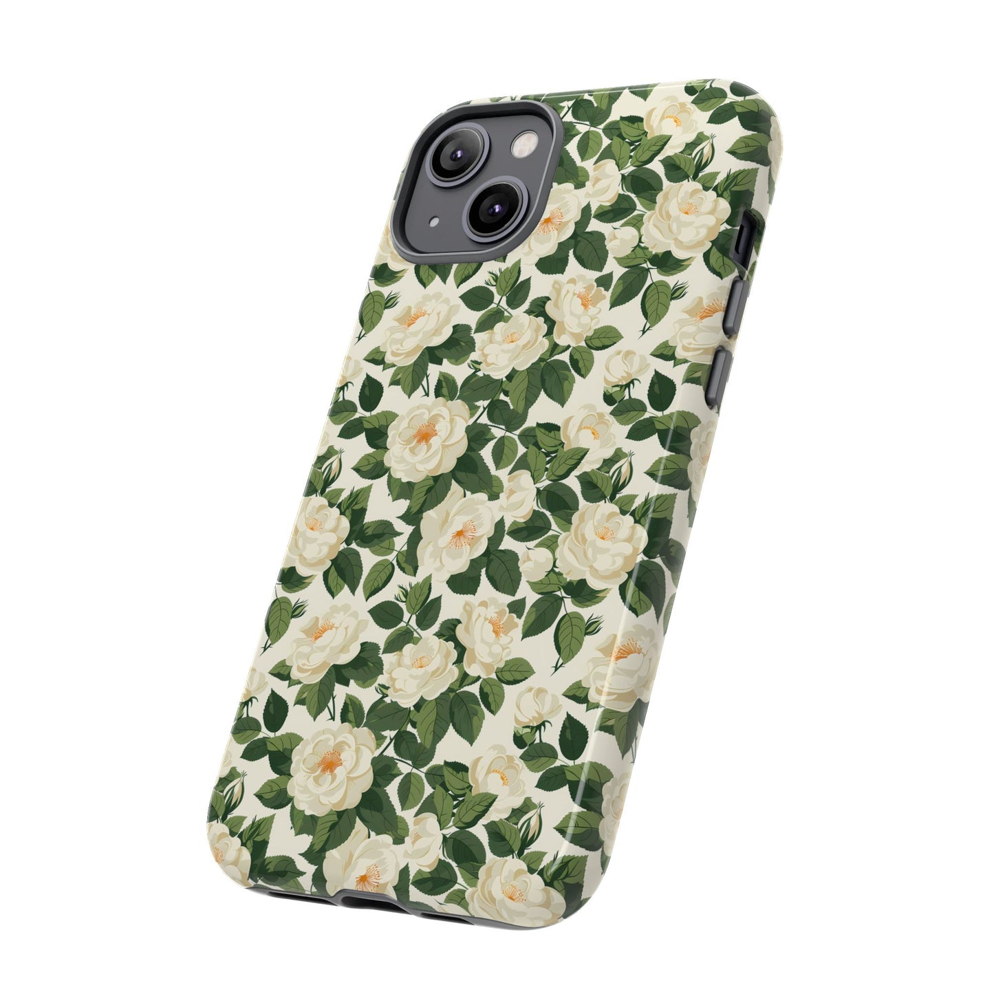 White Roses at Dawn Tough Phone Case for Apple iPhone, Samsung Galaxy, and Google Pixel.