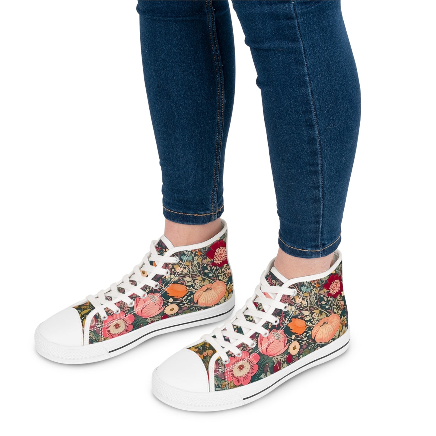 Renaissance Bloom Ladies' High Top Sneakers - Vintage Vibes, Modern Strides - Floral Elegance in Every Step!