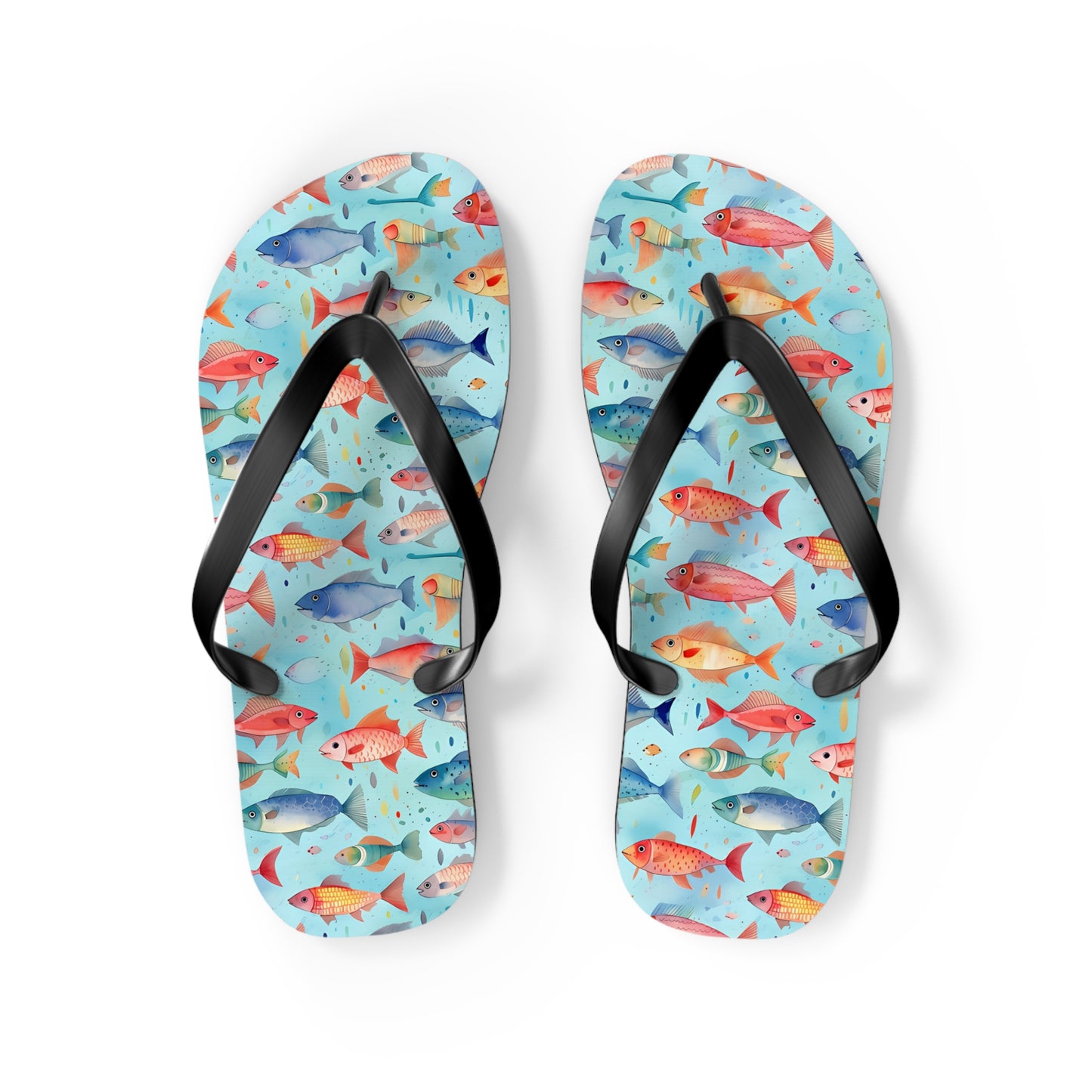 Happy Swimming Fish Flip Flops. 5/8" Thick Comfortable Summer or Winter Gym/Sauna Footwear for Men and Women.