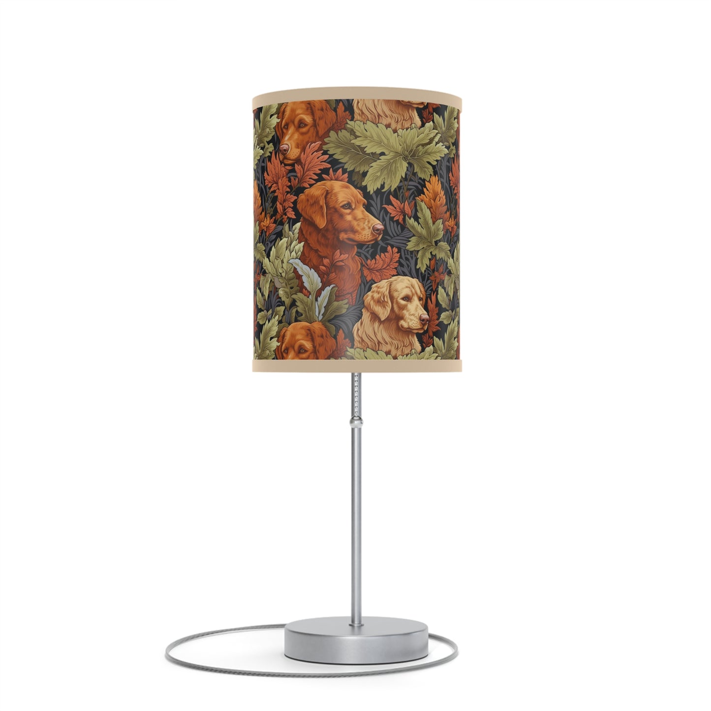 Classic English Dog Tapestry Modern Table Lamp, 20" Tall, Metal Stand, US|CA Plug, Available in 2 Finishes & Multiple Trim Colors