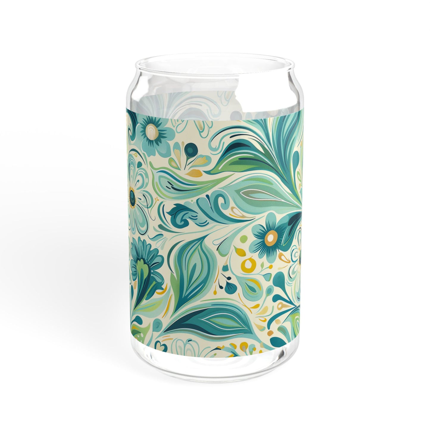 Whimsical Teal Floral Garden Sipper Glass Tumbler - 16 oz - Sip in Nature's Enchanting Hues!