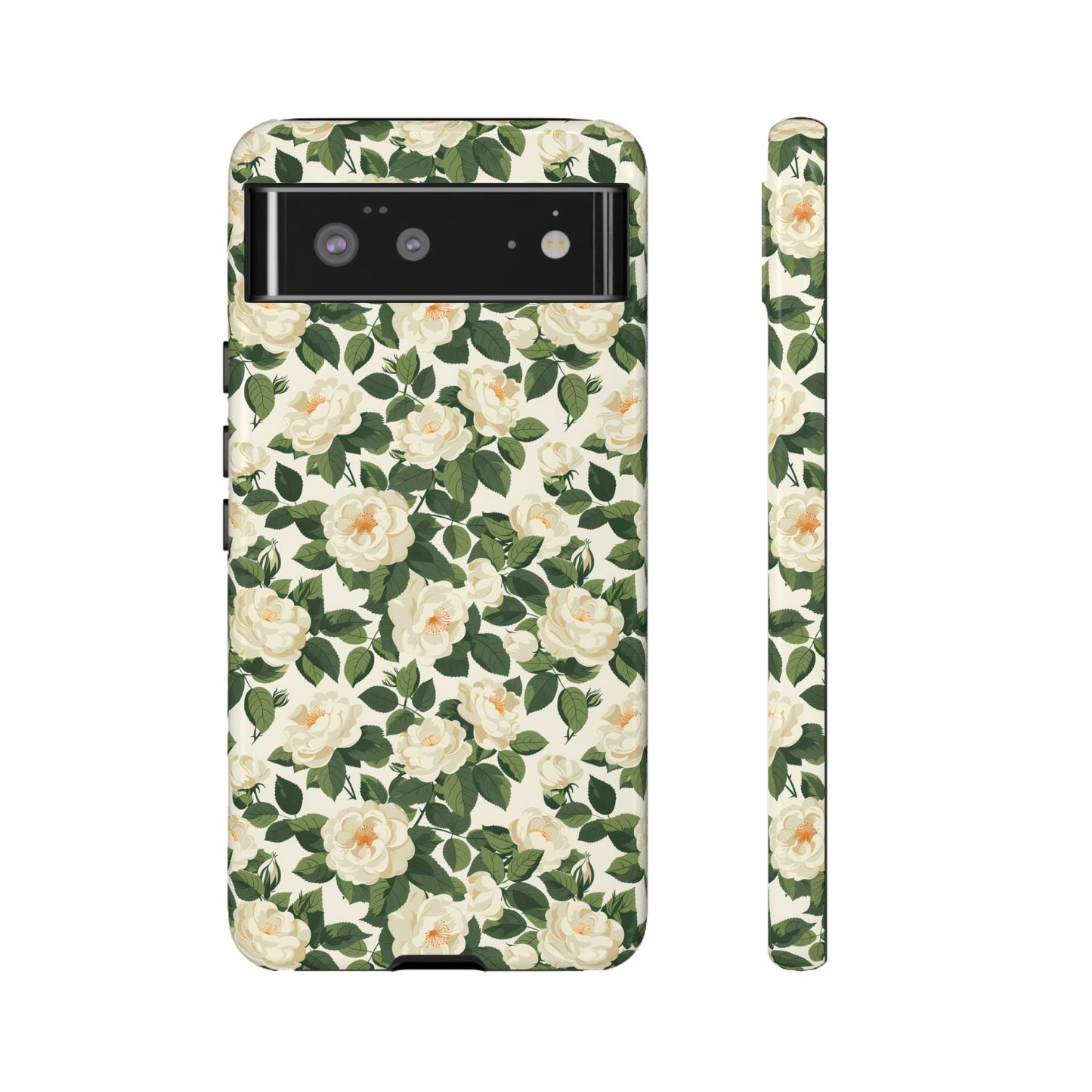 White Roses at Dawn Tough Phone Case for Apple iPhone, Samsung Galaxy, and Google Pixel.