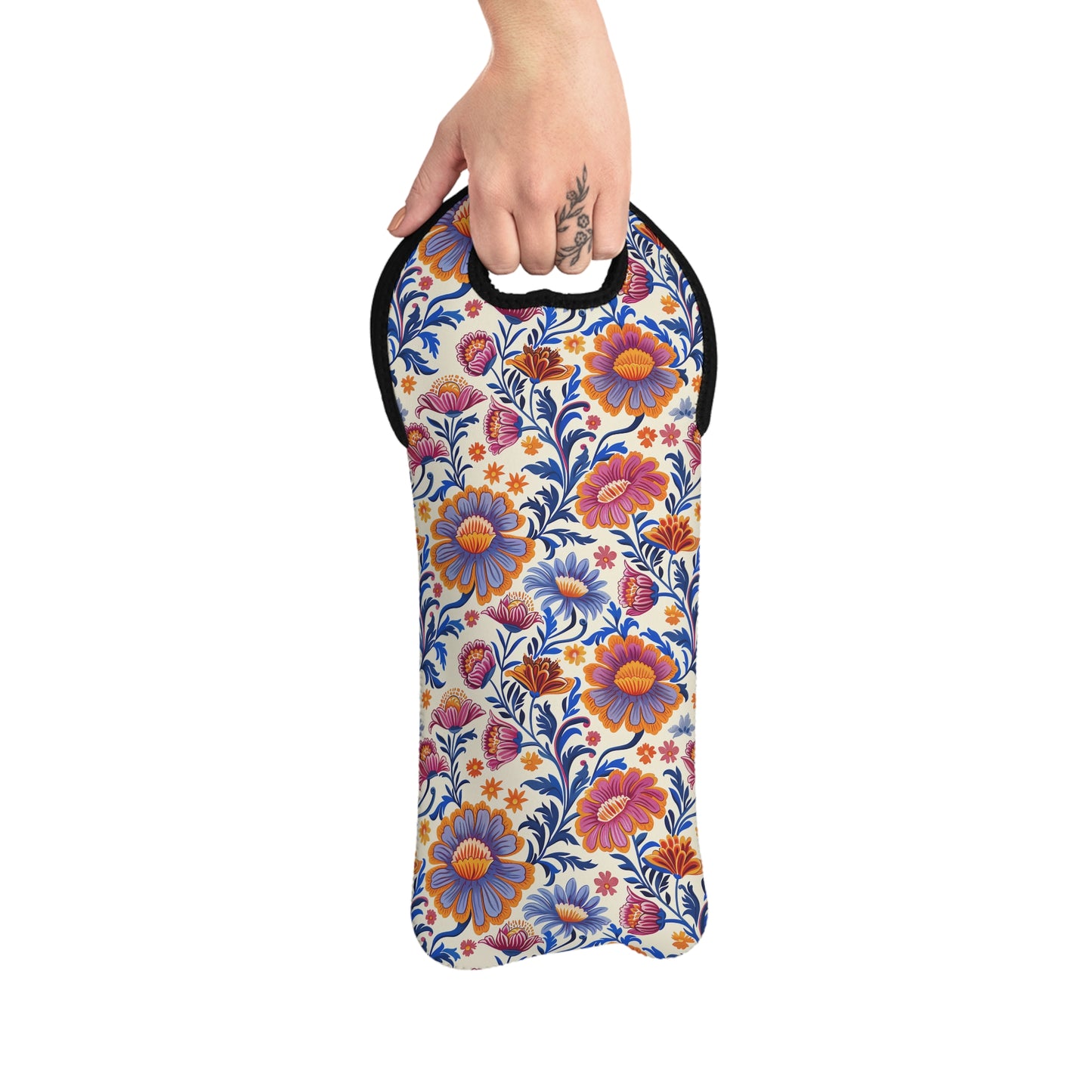 Regal Blossom Wine Tote Bag - 100% Neoprene - Vintage Charm, Modern Elegance!