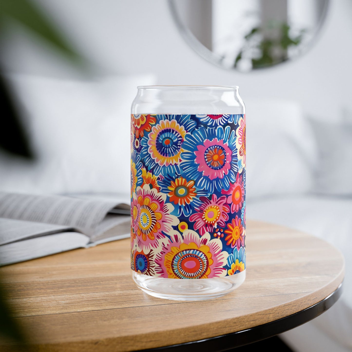 Crayon Blossom Whimsy Sipper Glass Tumbler - 16 oz - Sip in Colorful Whimsy with Every Bloom!